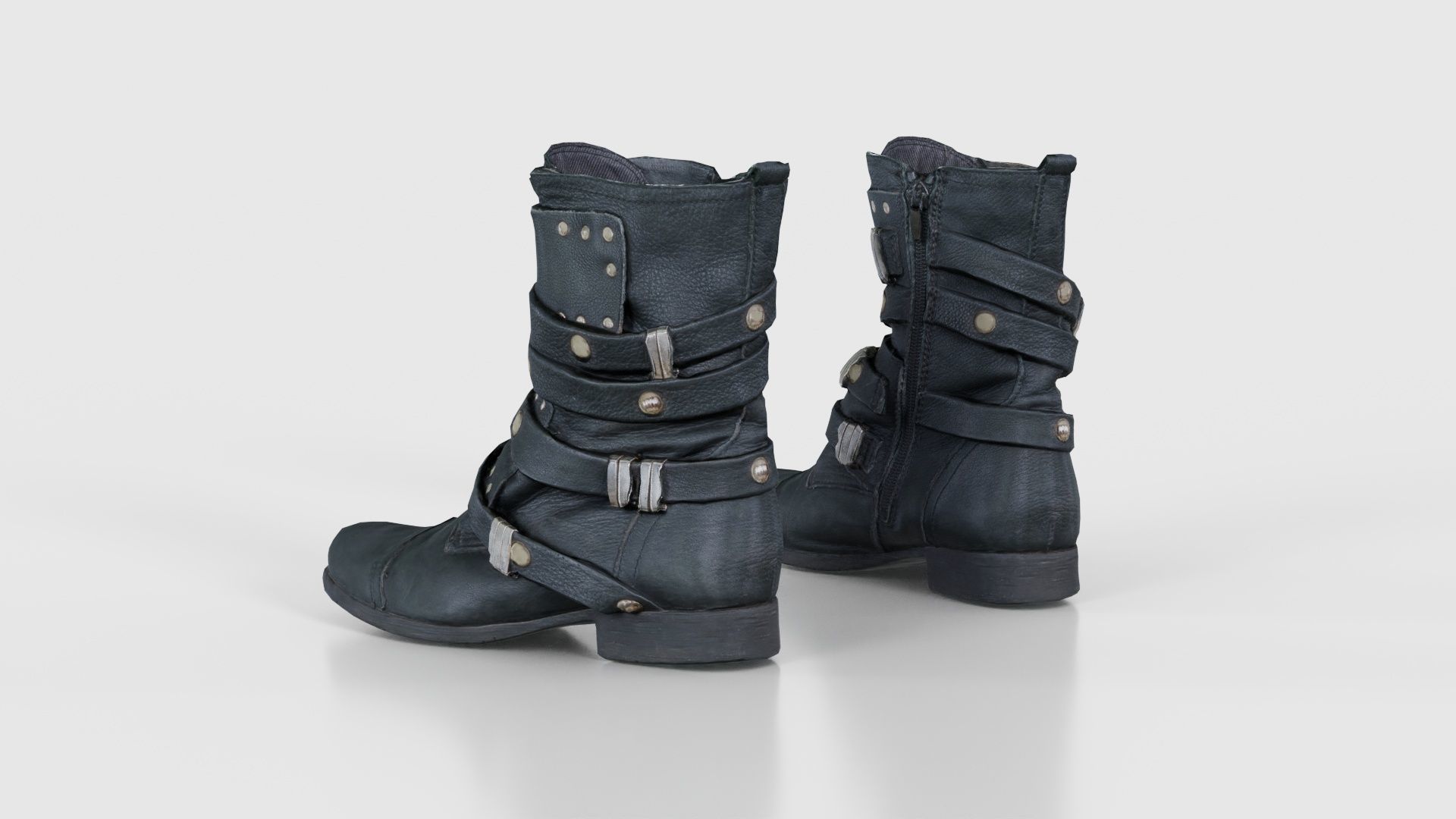 Black Leather Gothic Boot Low-poly 3D model_24