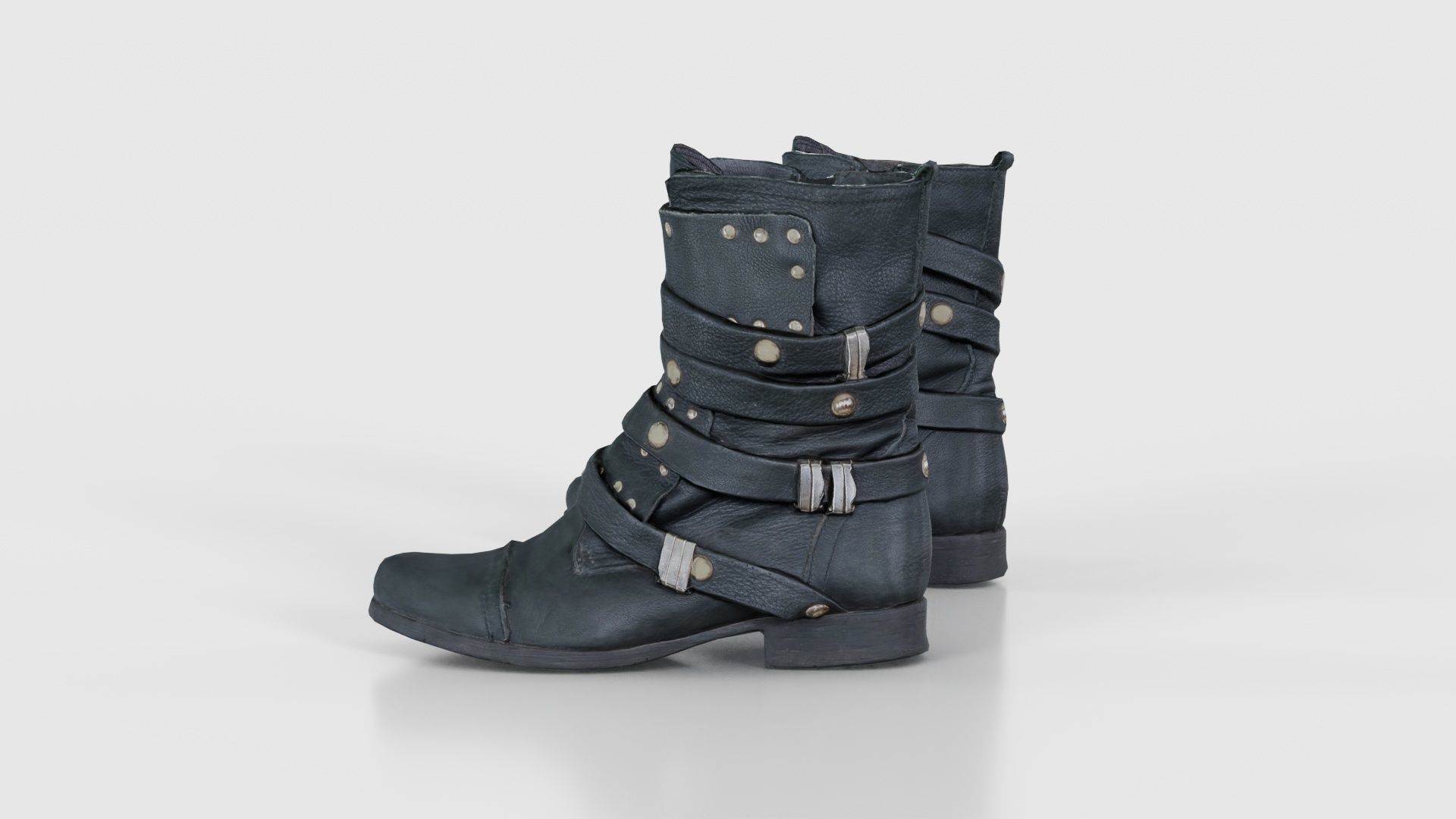 Black Leather Gothic Boot Low-poly 3D model_25