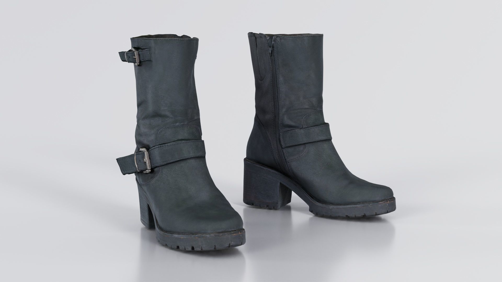 Black Leather Shoe Low-poly 3D model_2