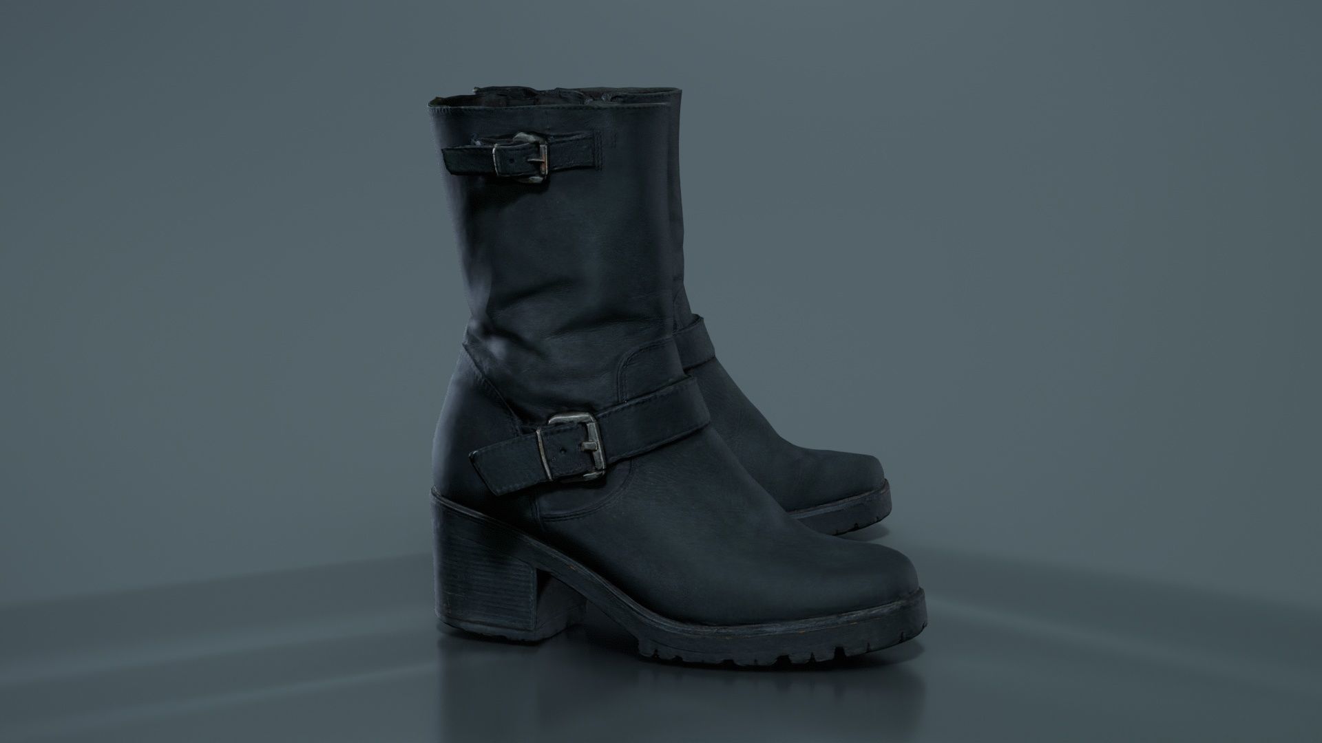 Black Leather Shoe Low-poly 3D model_8