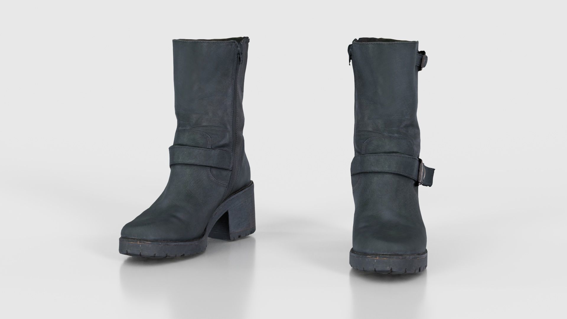 Black Leather Shoe Low-poly 3D model_16