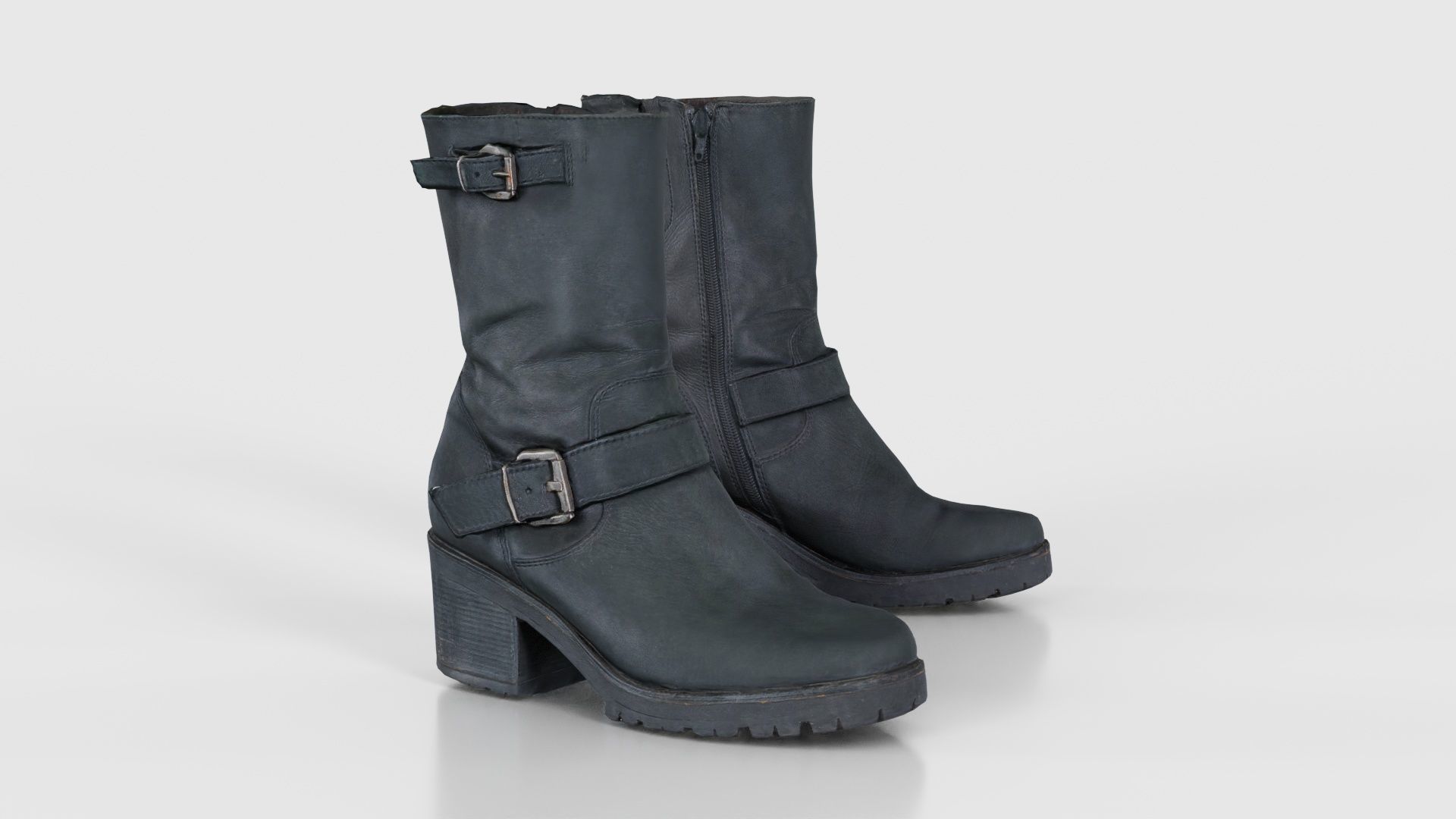 Black Leather Shoe Low-poly 3D model_19