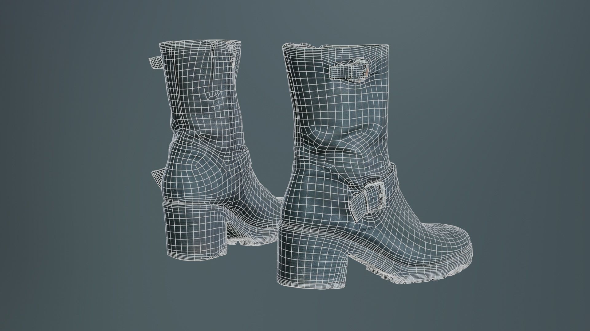 Black Leather Shoe Low-poly 3D model_10