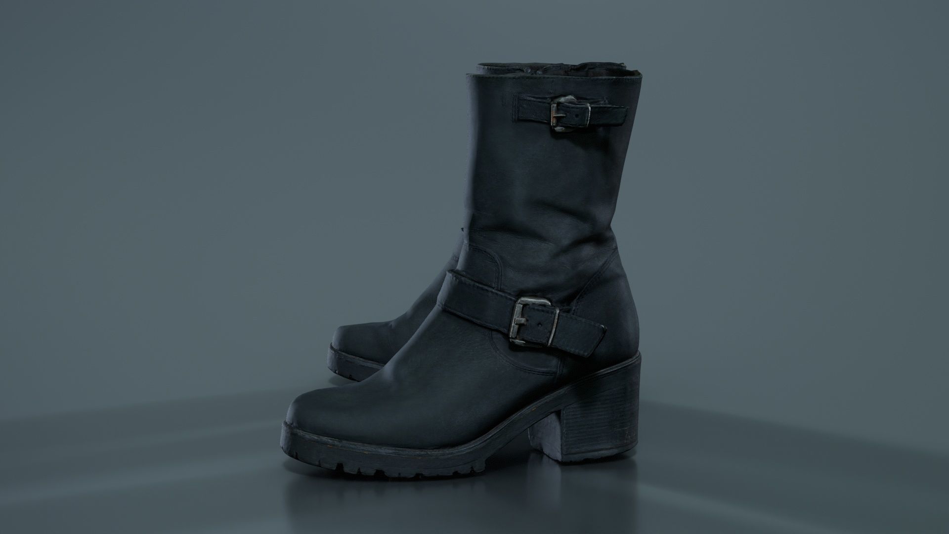 Black Leather Shoe Low-poly 3D model_3