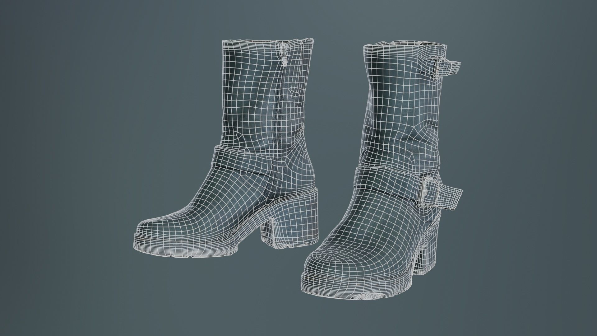 Black Leather Shoe Low-poly 3D model_9