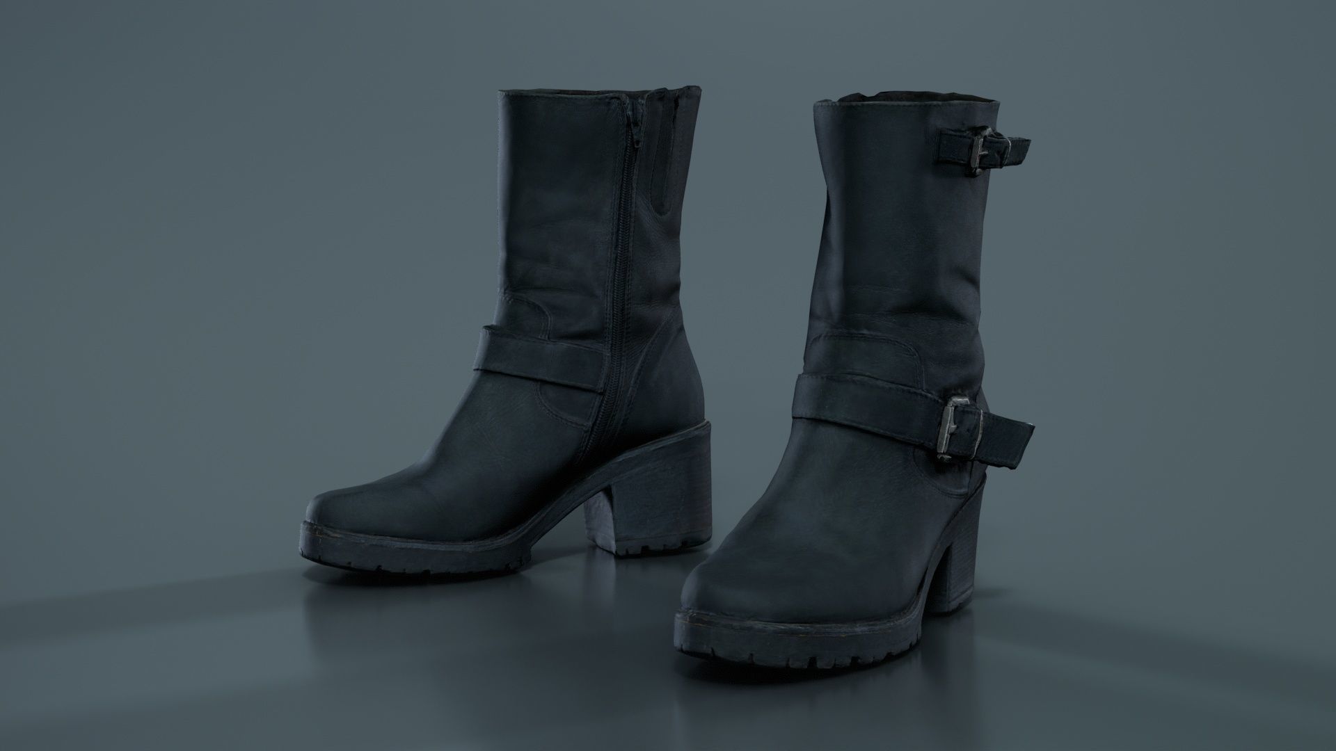 Black Leather Shoe Low-poly 3D model_5