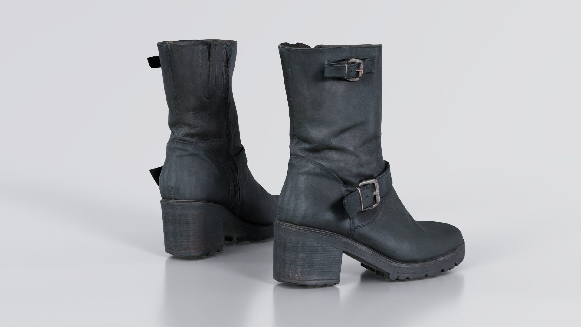 Black Leather Shoe Low-poly 3D model_7