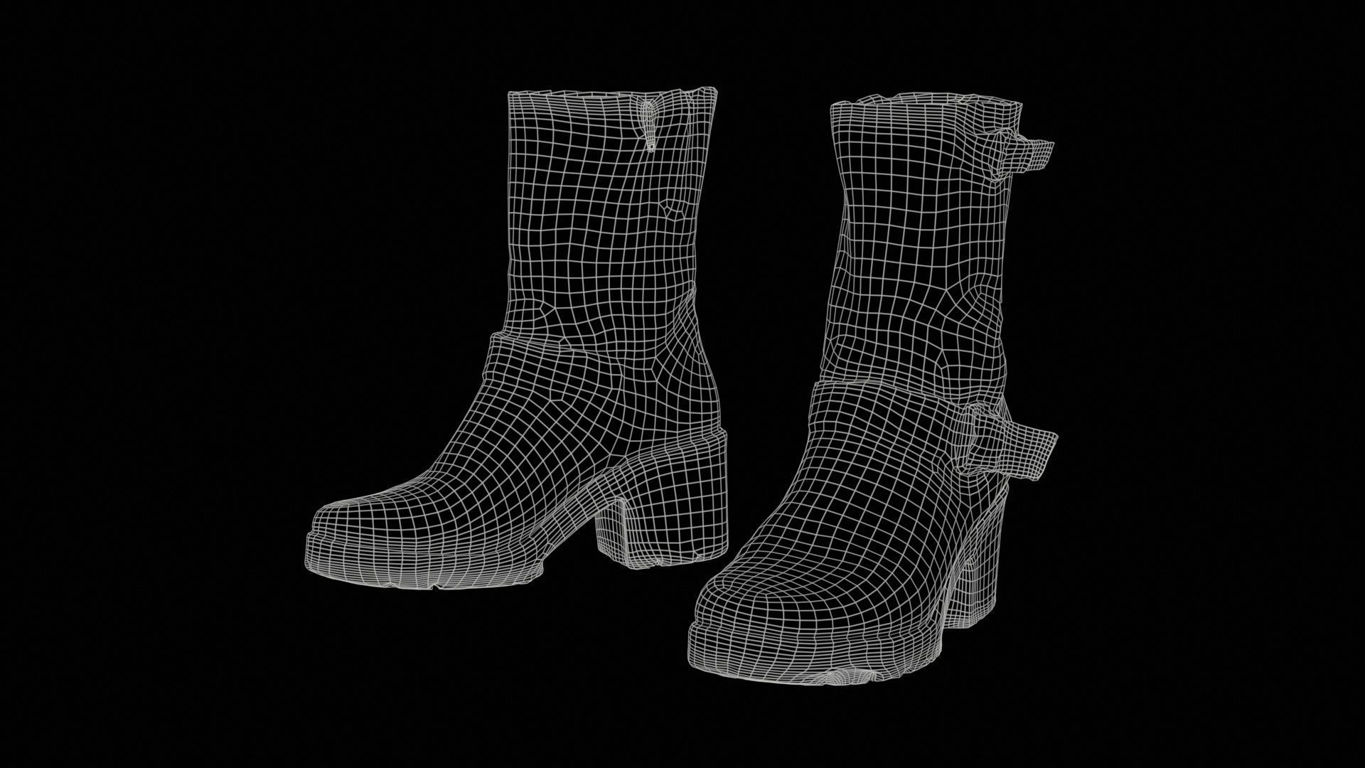 Black Leather Shoe Low-poly 3D model_11