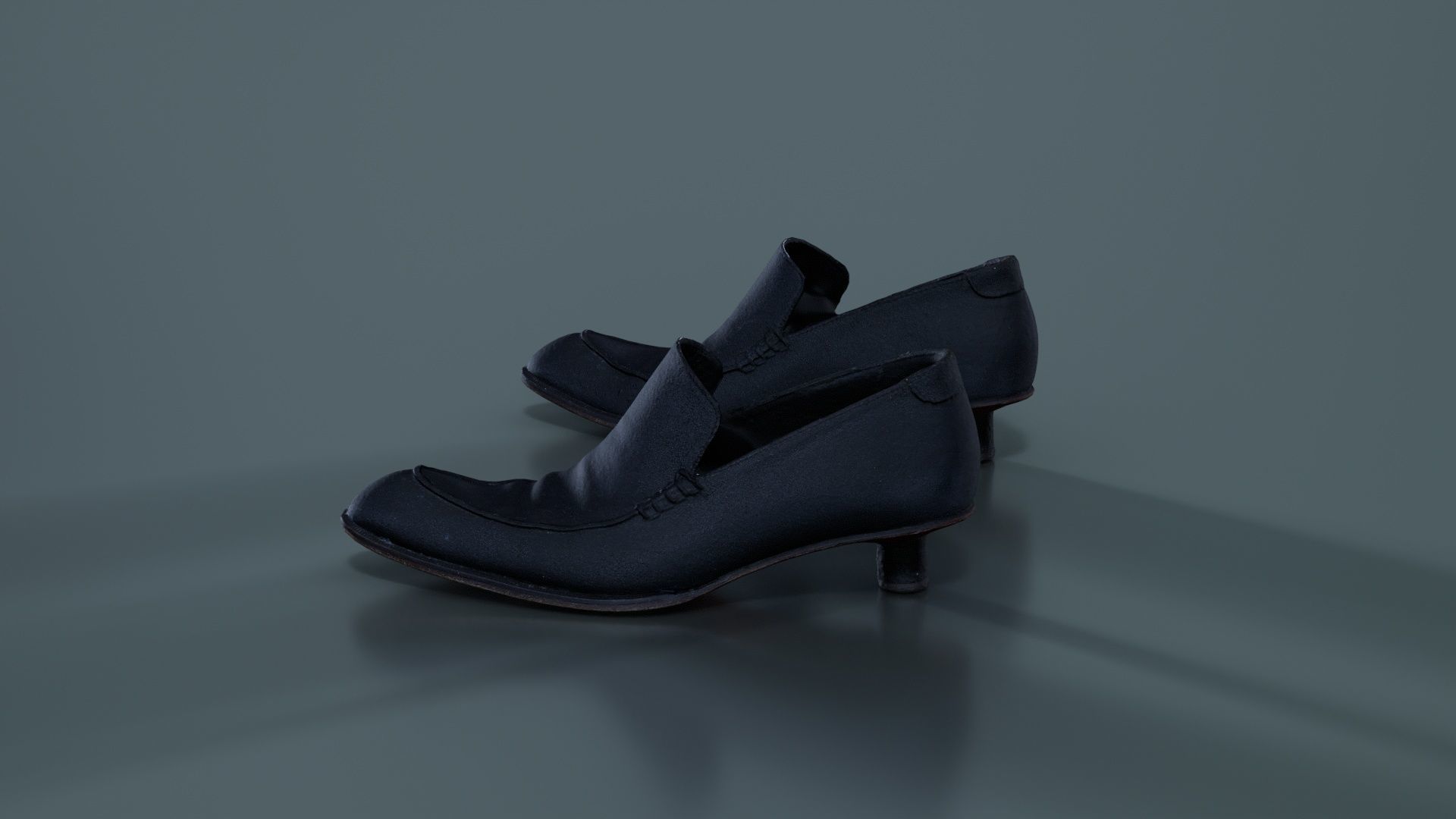 Black Leather Vintage Pumps Low-poly 3D model_2