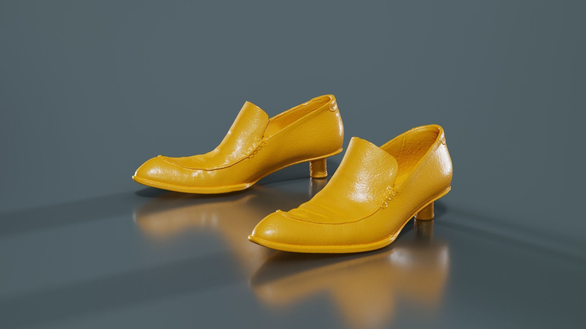 Black Leather Vintage Pumps Low-poly 3D model_12