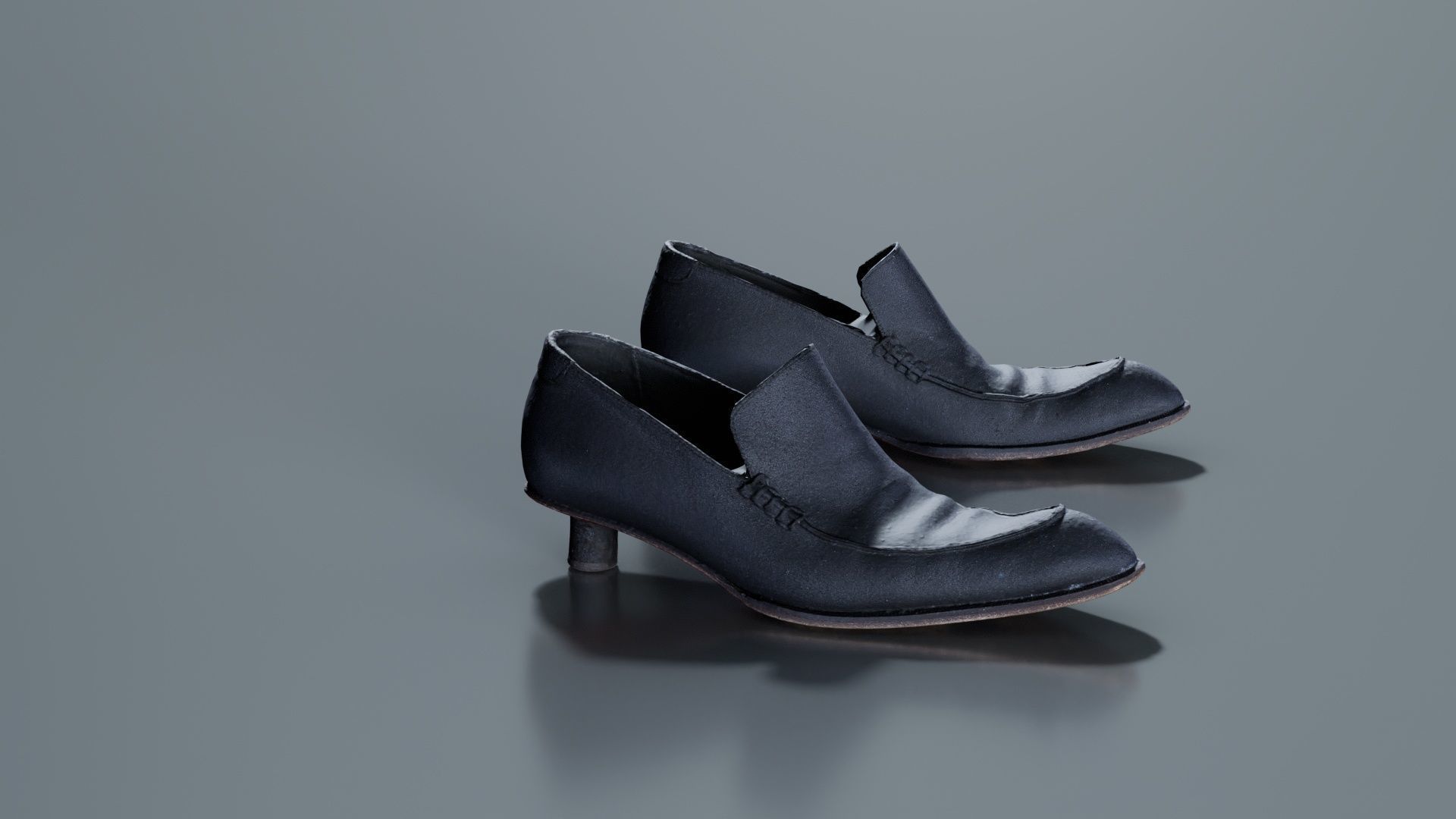 Black Leather Vintage Pumps Low-poly 3D model_5