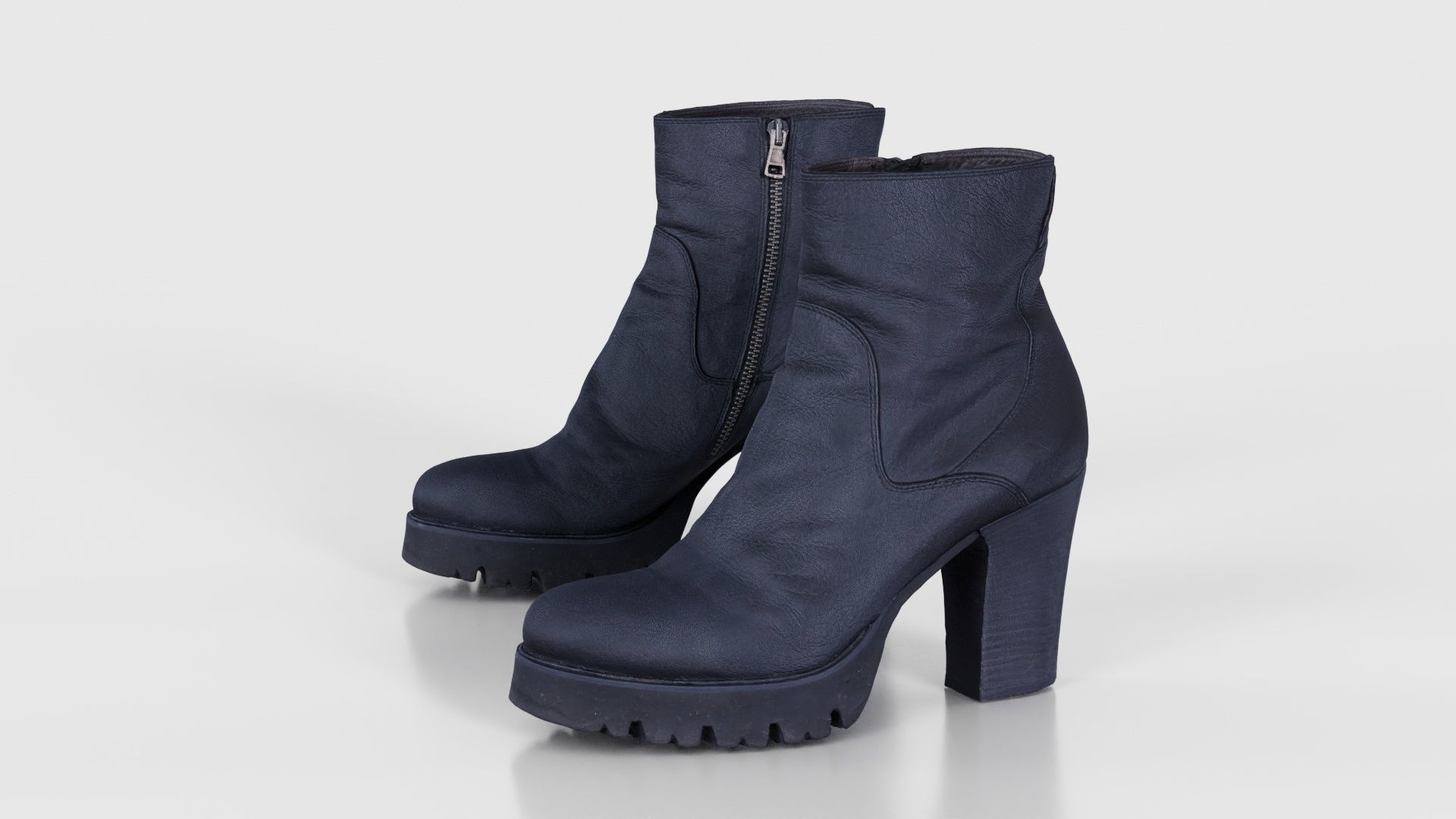 Black Leeather Zipper Boots Heels Low-poly 3D model_26