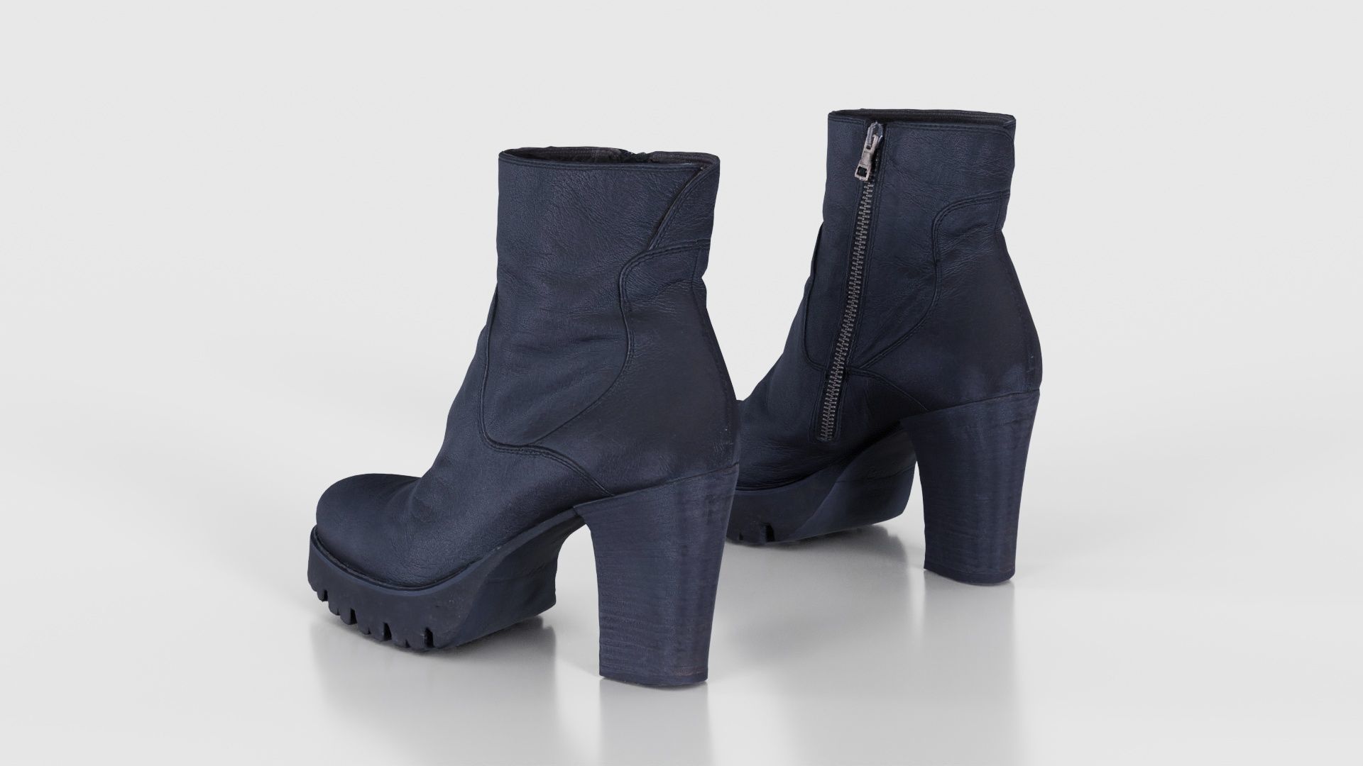 Black Leeather Zipper Boots Heels Low-poly 3D model_24