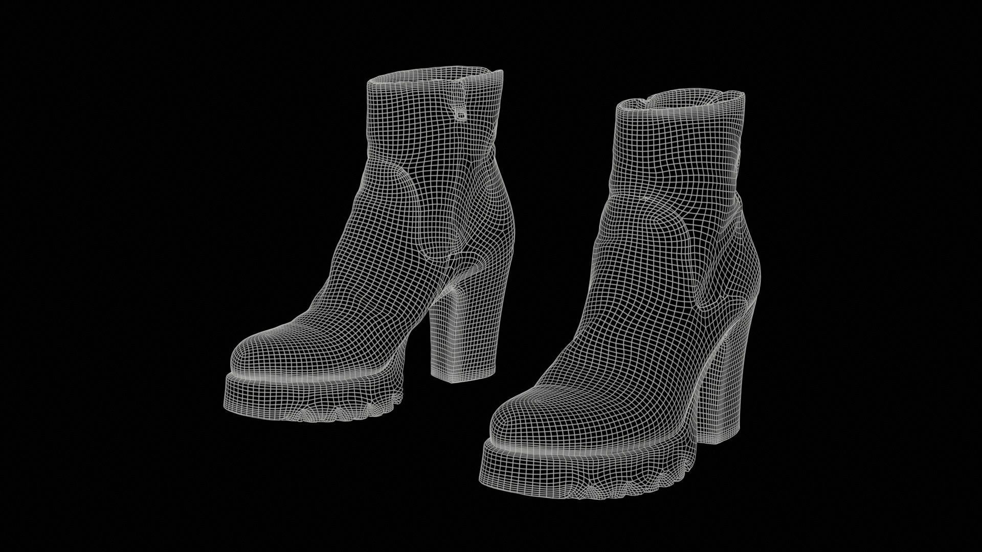 Black Leeather Zipper Boots Heels Low-poly 3D model_11