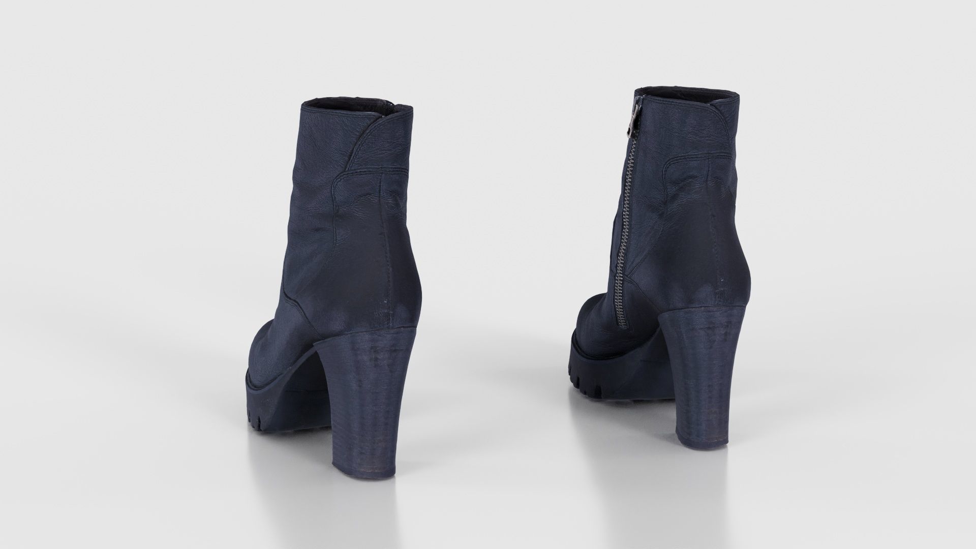 Black Leeather Zipper Boots Heels Low-poly 3D model_23