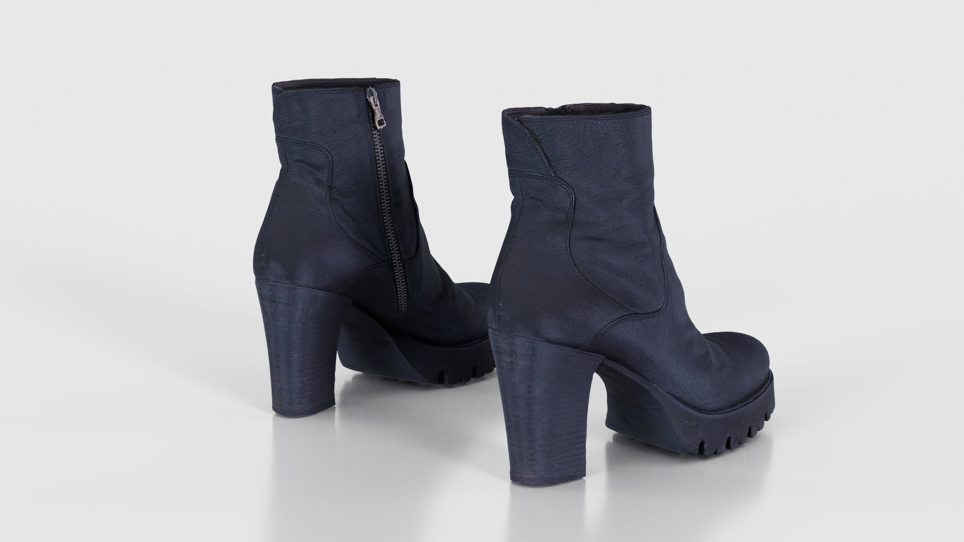 Black Leeather Zipper Boots Heels Low-poly 3D model_21