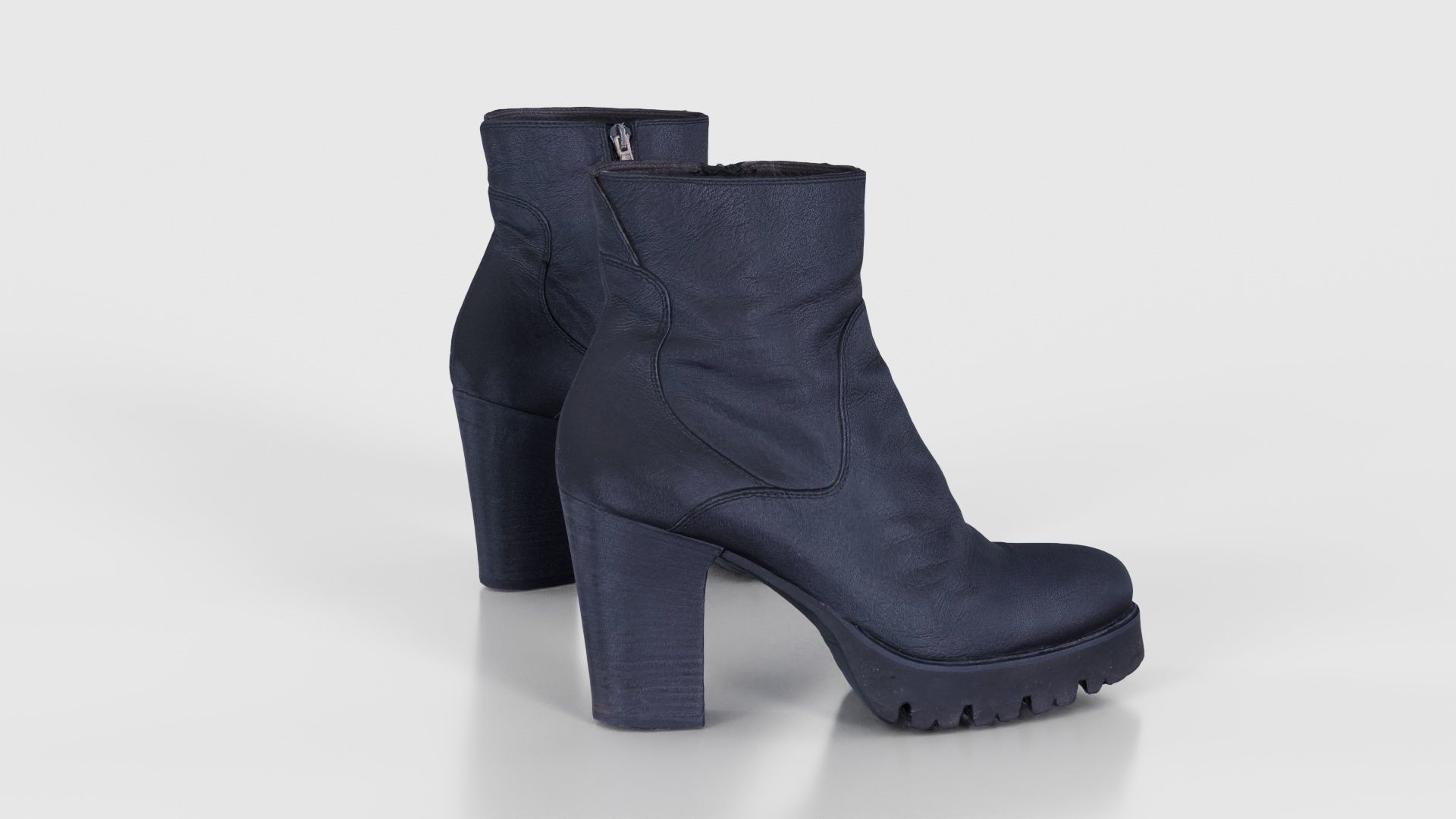 Black Leeather Zipper Boots Heels Low-poly 3D model_20