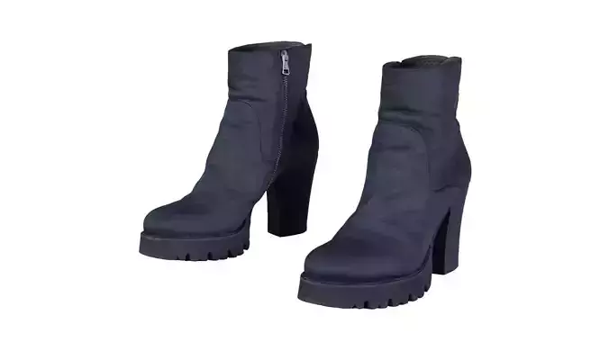 Black Leeather Zipper Boots Heels Low-poly 3D model