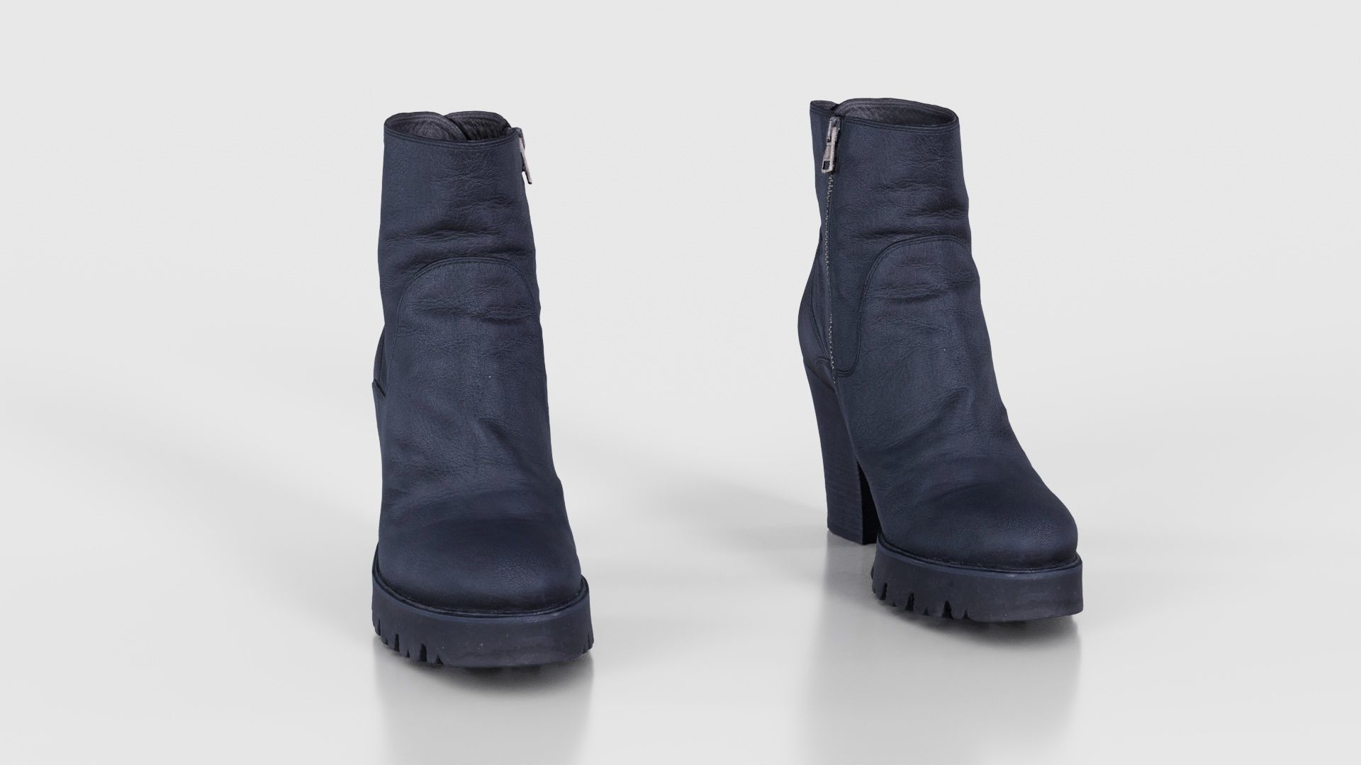 Black Leeather Zipper Boots Heels Low-poly 3D model_17