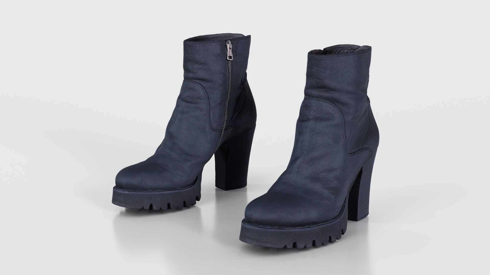 Black Leeather Zipper Boots Heels Low-poly 3D model_15