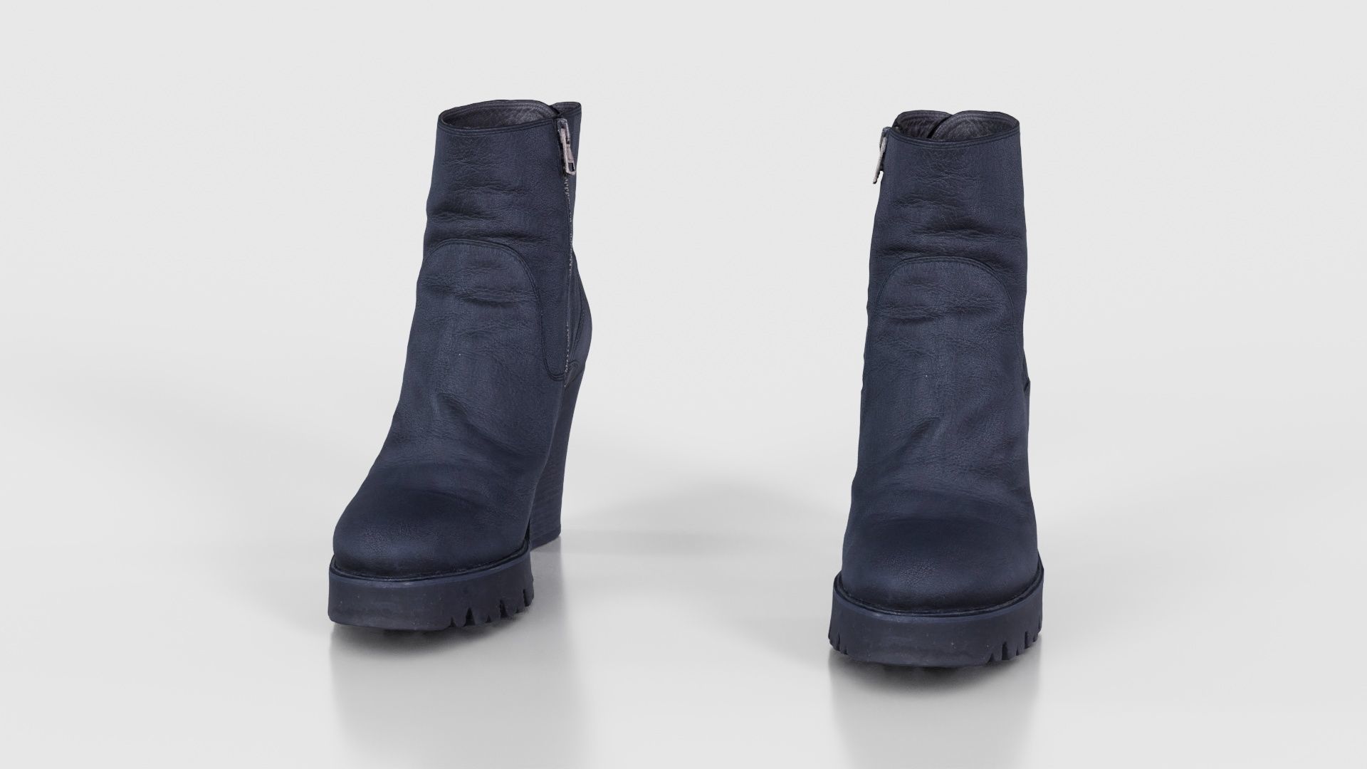 Black Leeather Zipper Boots Heels Low-poly 3D model_16