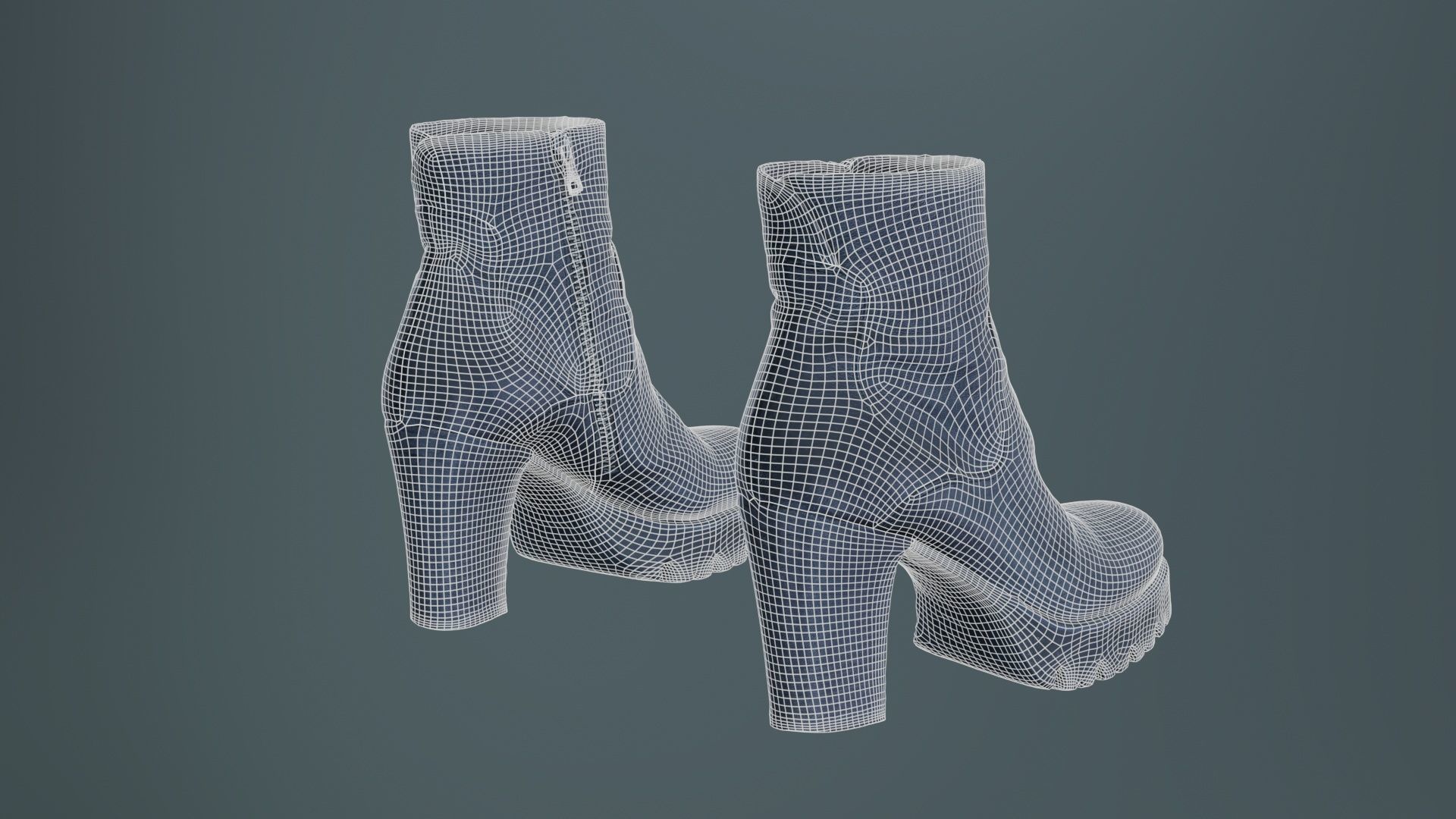 Black Leeather Zipper Boots Heels Low-poly 3D model_10
