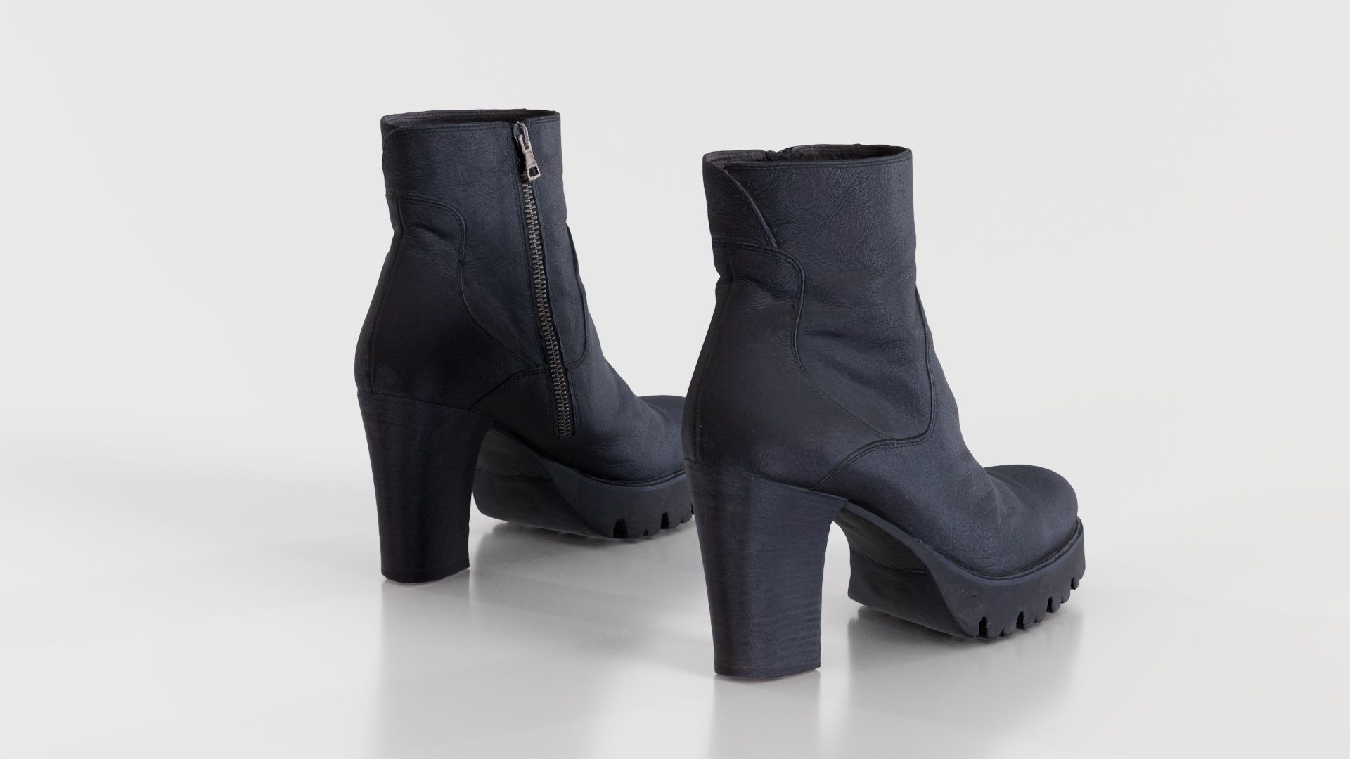 Black Leeather Zipper Boots Heels Low-poly 3D model_1