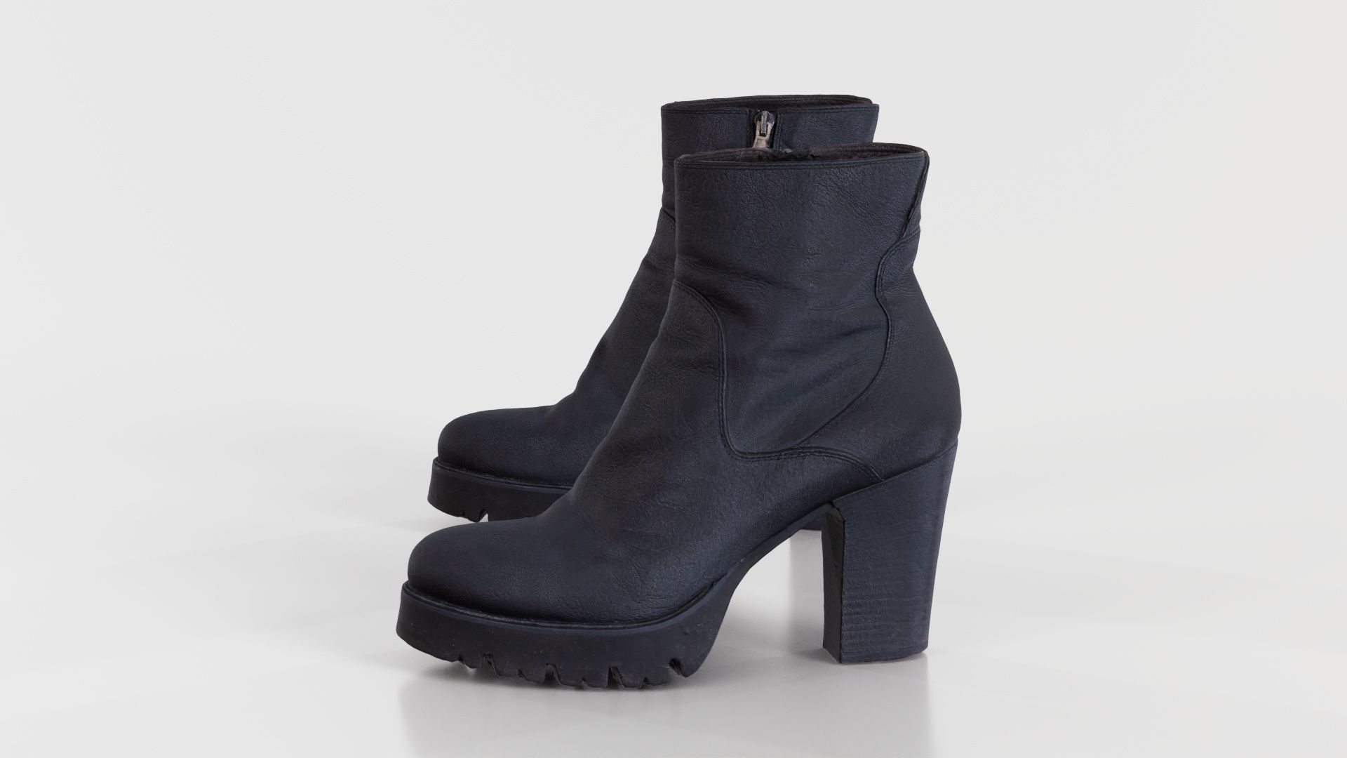 Black Leeather Zipper Boots Heels Low-poly 3D model_4