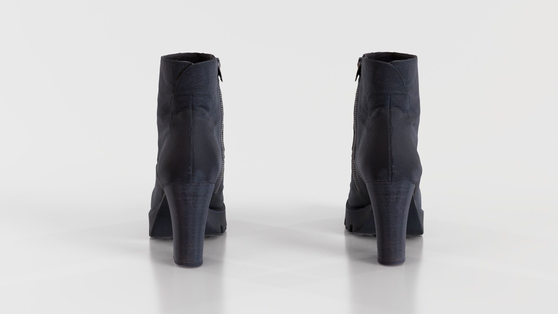 Black Leeather Zipper Boots Heels Low-poly 3D model_3