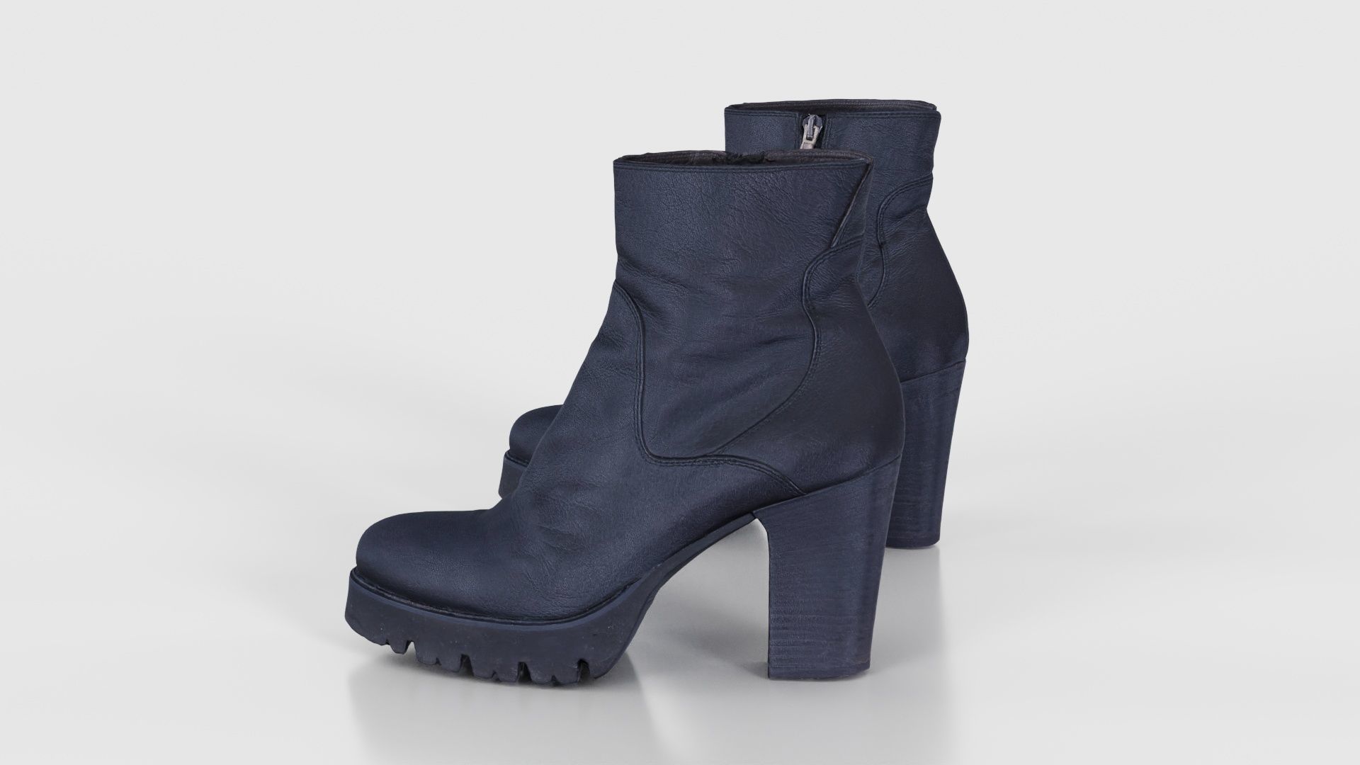 Black Leeather Zipper Boots Heels Low-poly 3D model_25