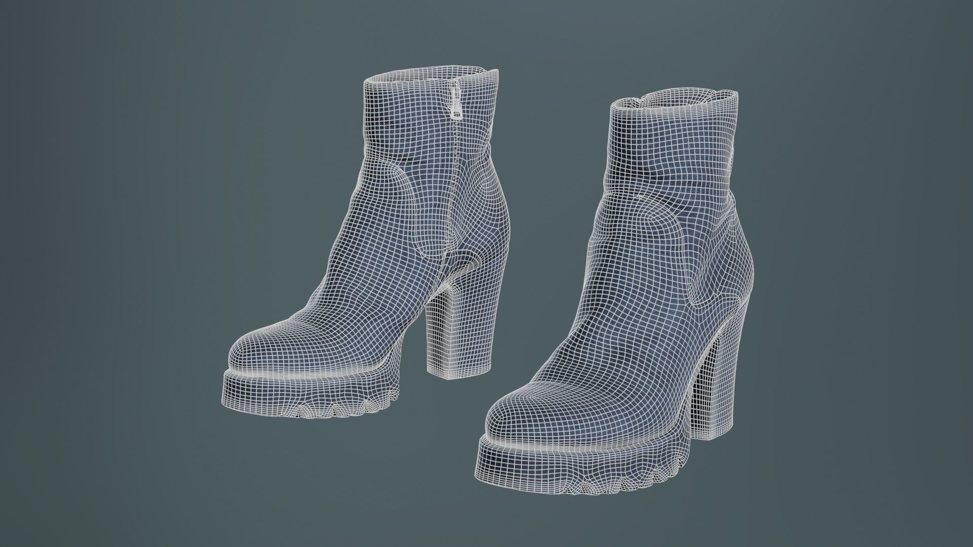 Black Leeather Zipper Boots Heels Low-poly 3D model_9