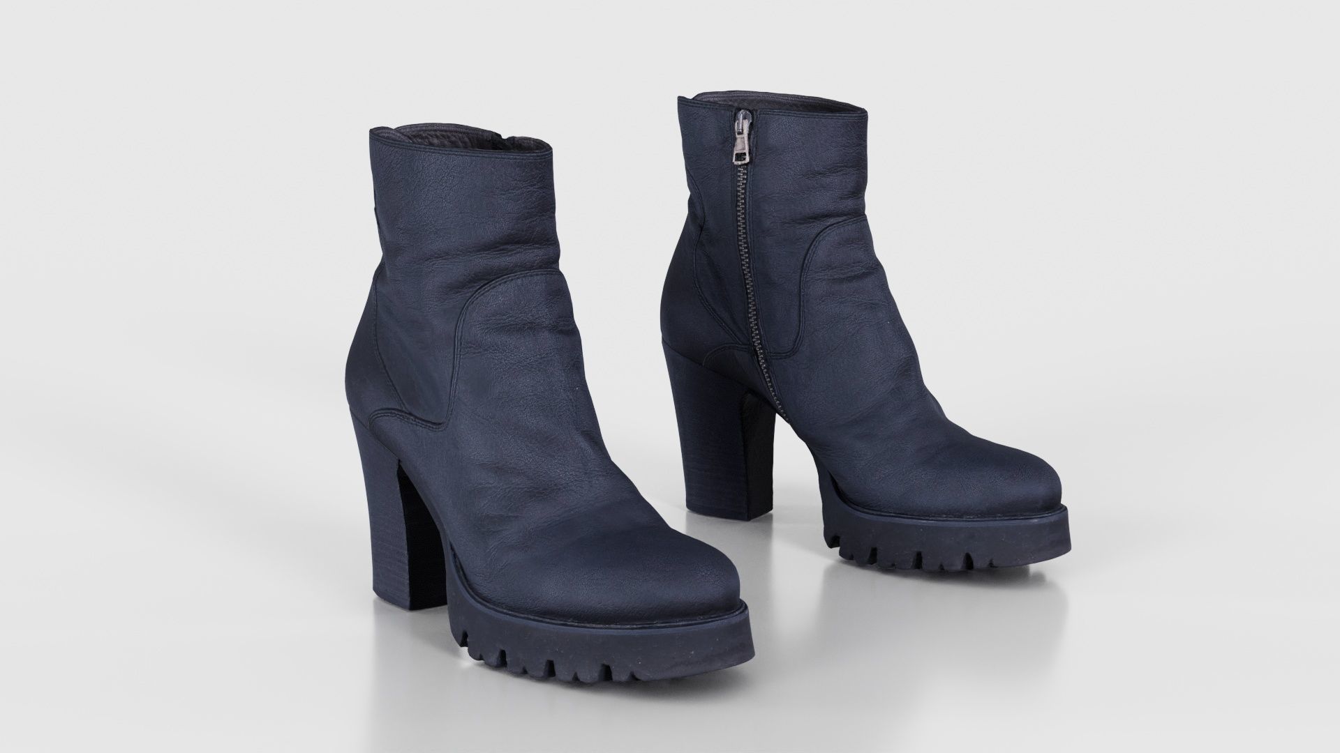 Black Leeather Zipper Boots Heels Low-poly 3D model_18