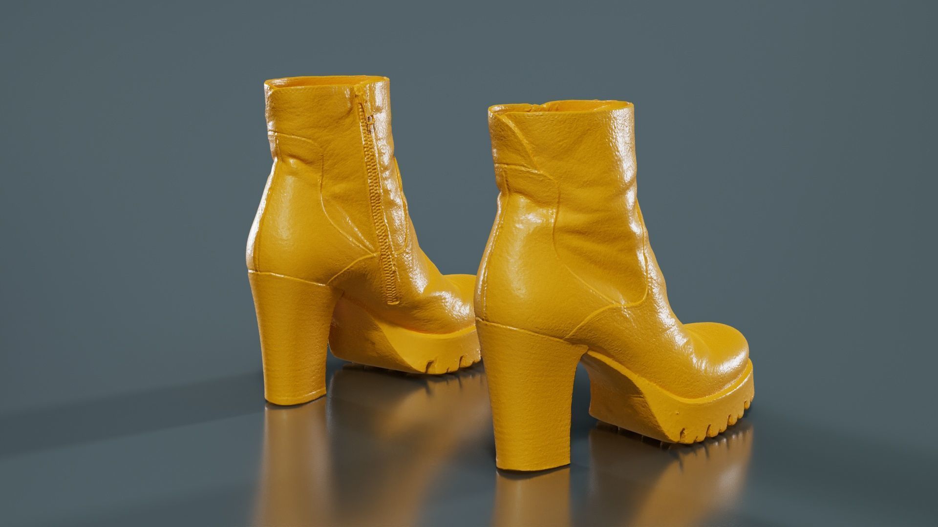 Black Leeather Zipper Boots Heels Low-poly 3D model_13