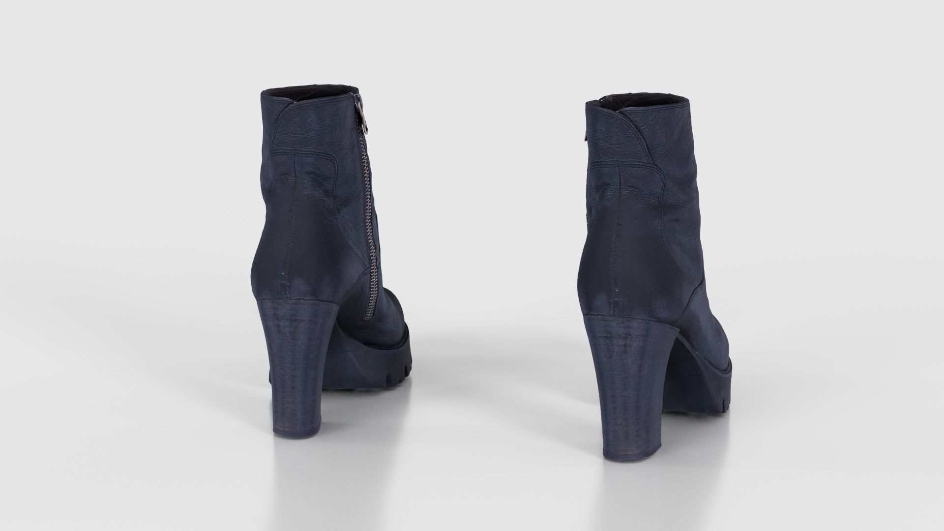 Black Leeather Zipper Boots Heels Low-poly 3D model_22