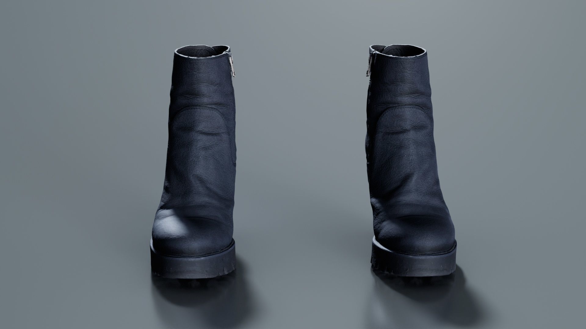 Black Leeather Zipper Boots Heels Low-poly 3D model_7
