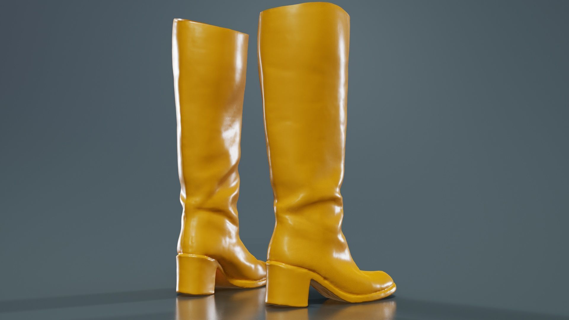 Boot Black Leather Low-poly 3D model_13