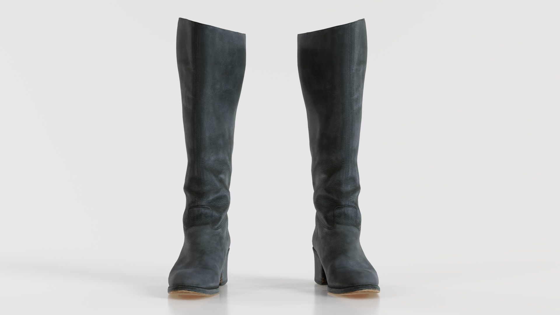 Boot Black Leather Low-poly 3D model_2