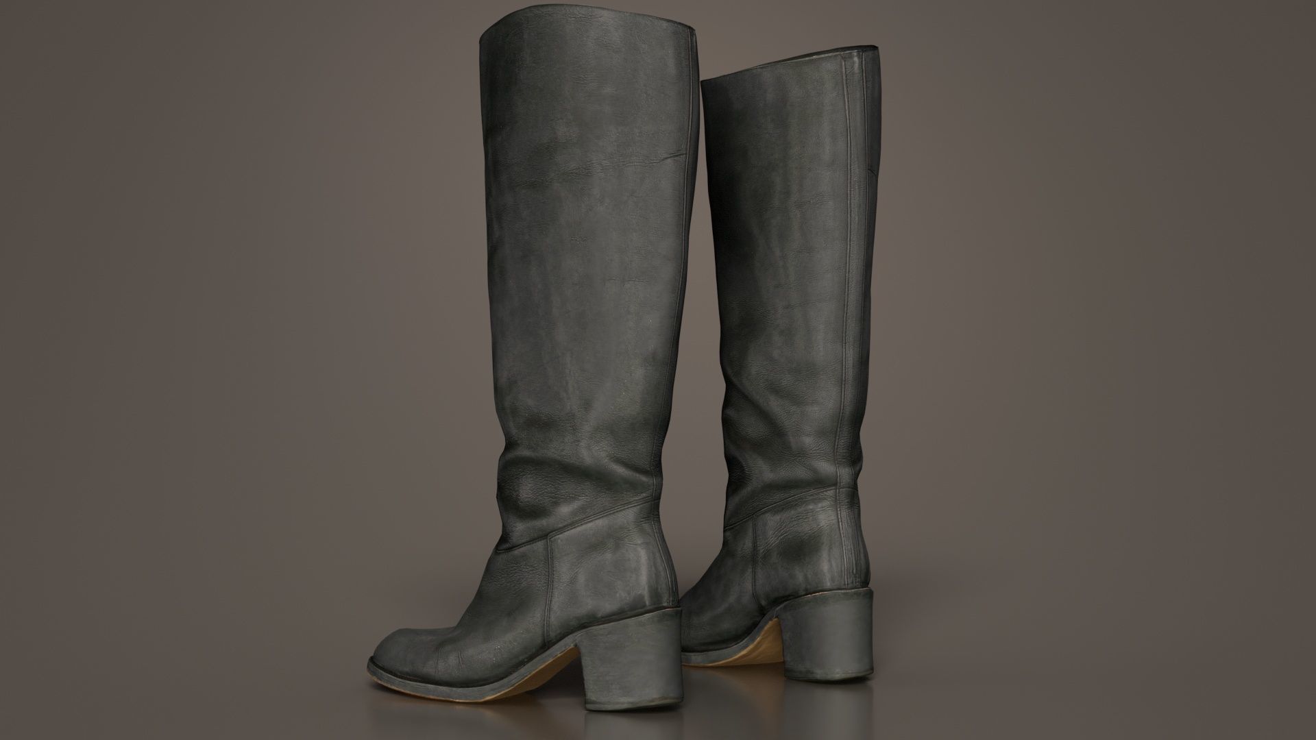 Boot Black Leather Low-poly 3D model_1