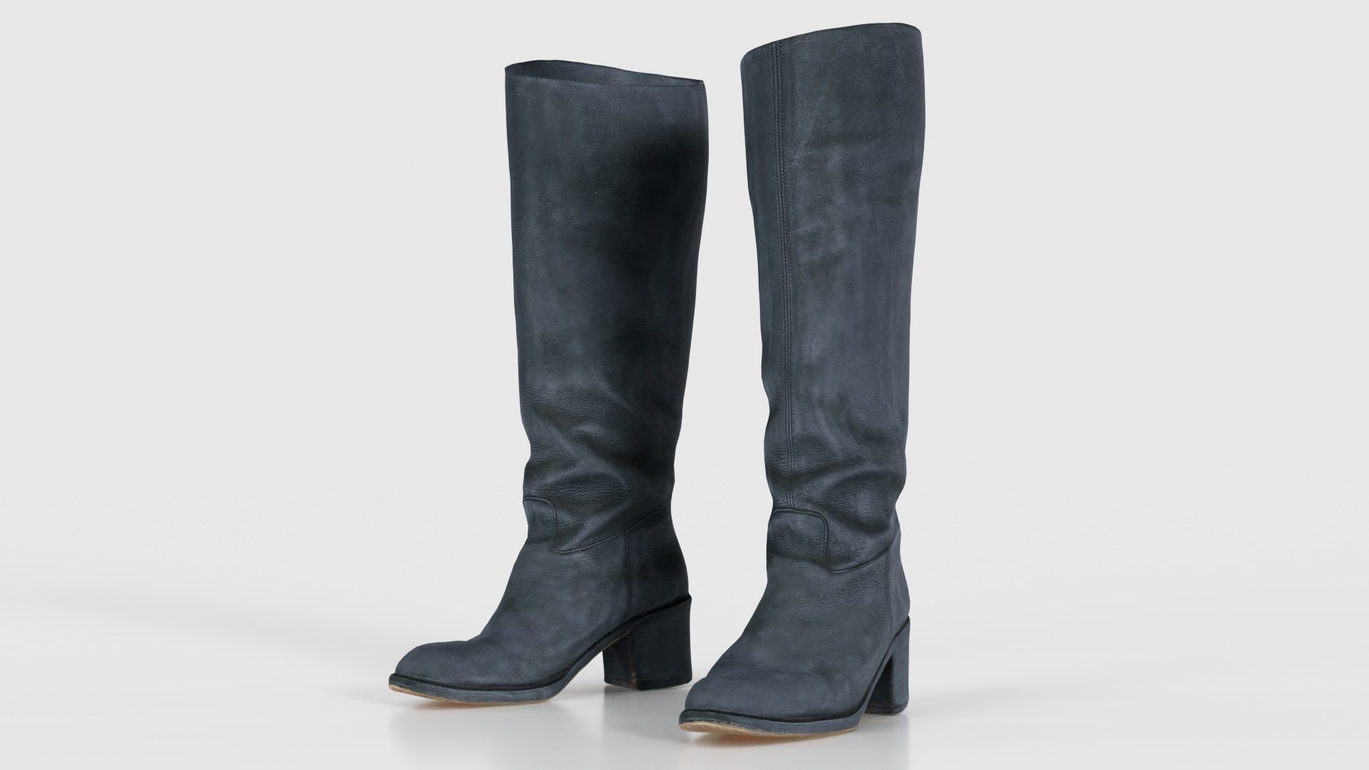 Boot Black Leather Low-poly 3D model_15