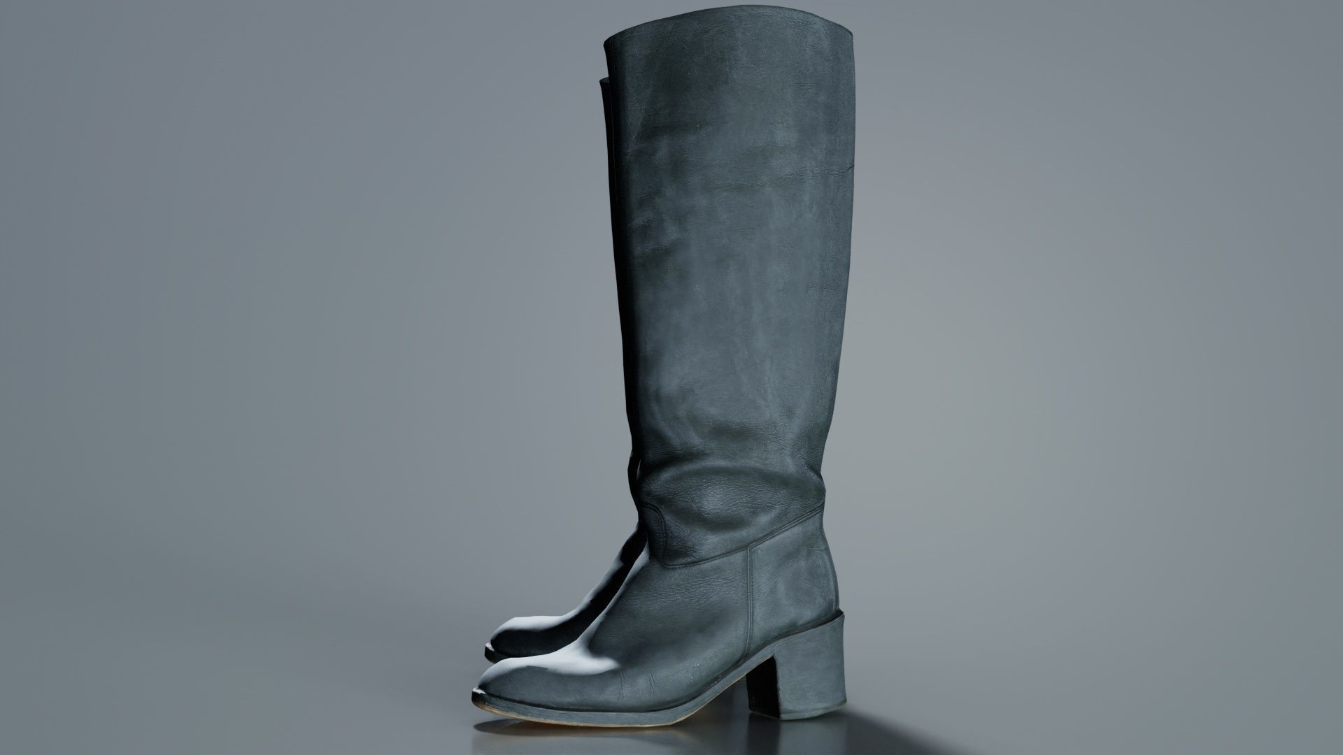 Boot Black Leather Low-poly 3D model_6