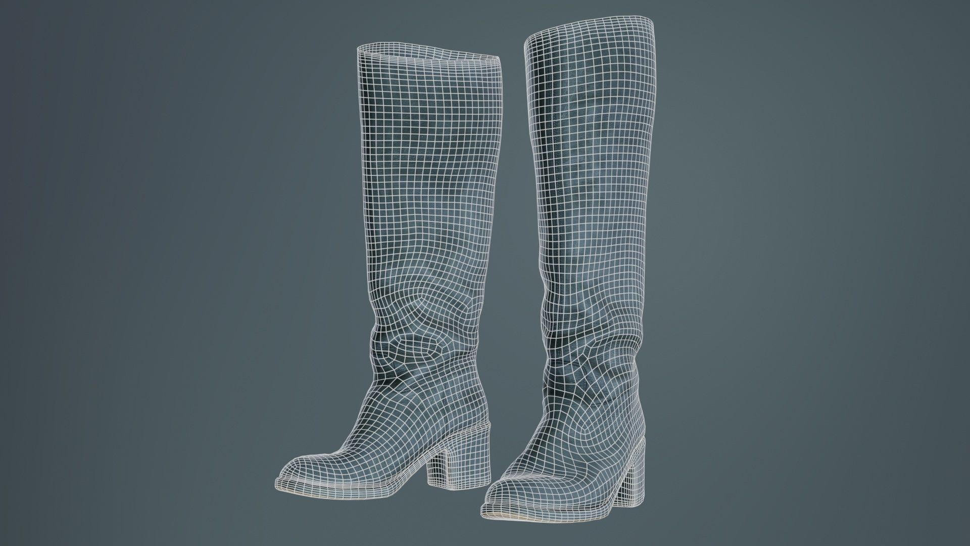 Boot Black Leather Low-poly 3D model_9