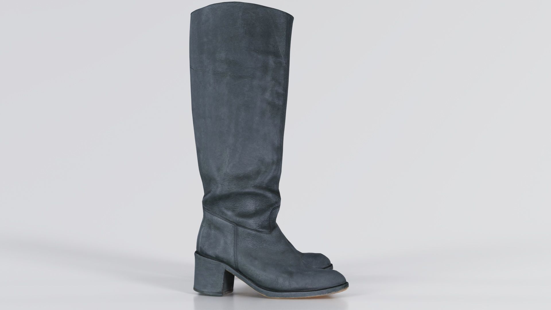 Boot Black Leather Low-poly 3D model_5