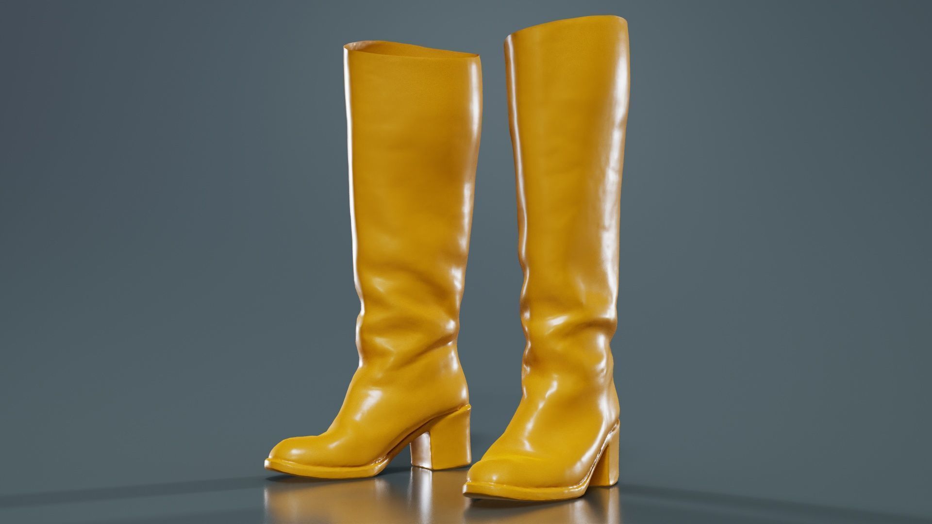 Boot Black Leather Low-poly 3D model_12