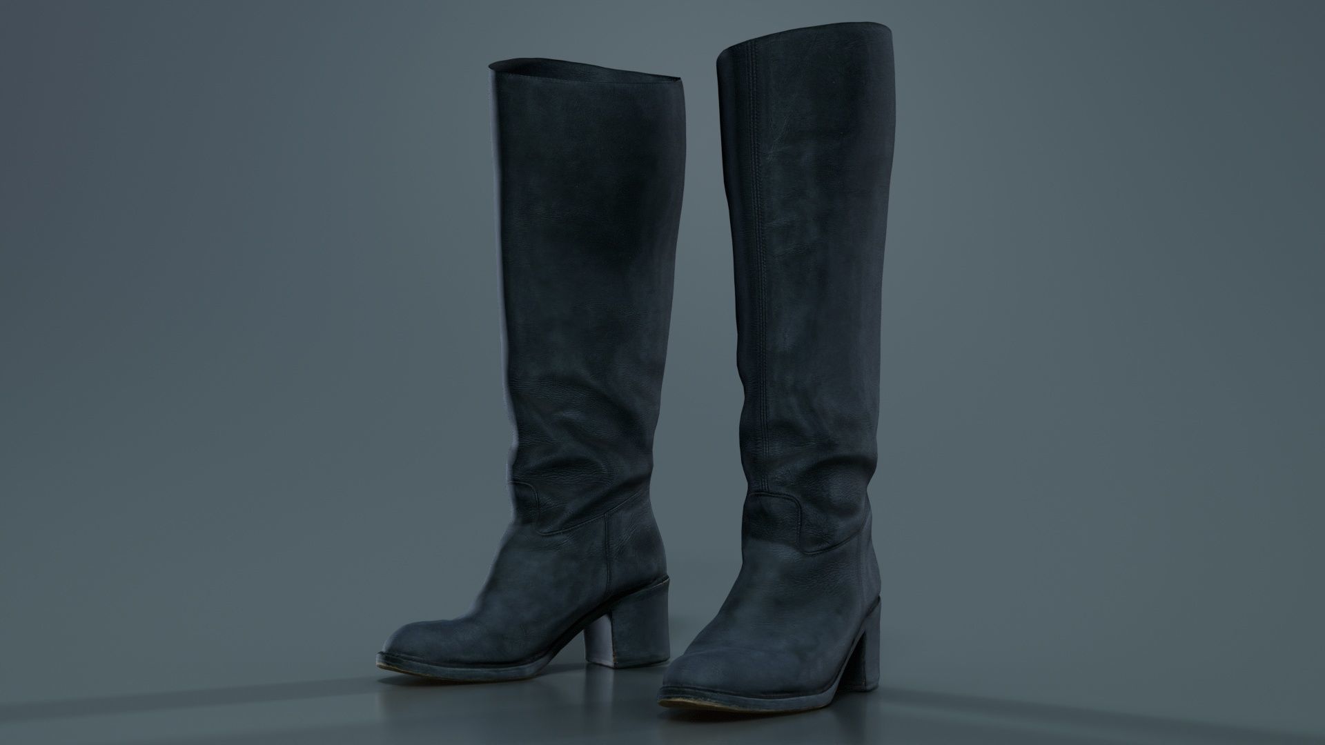 Boot Black Leather Low-poly 3D model_4