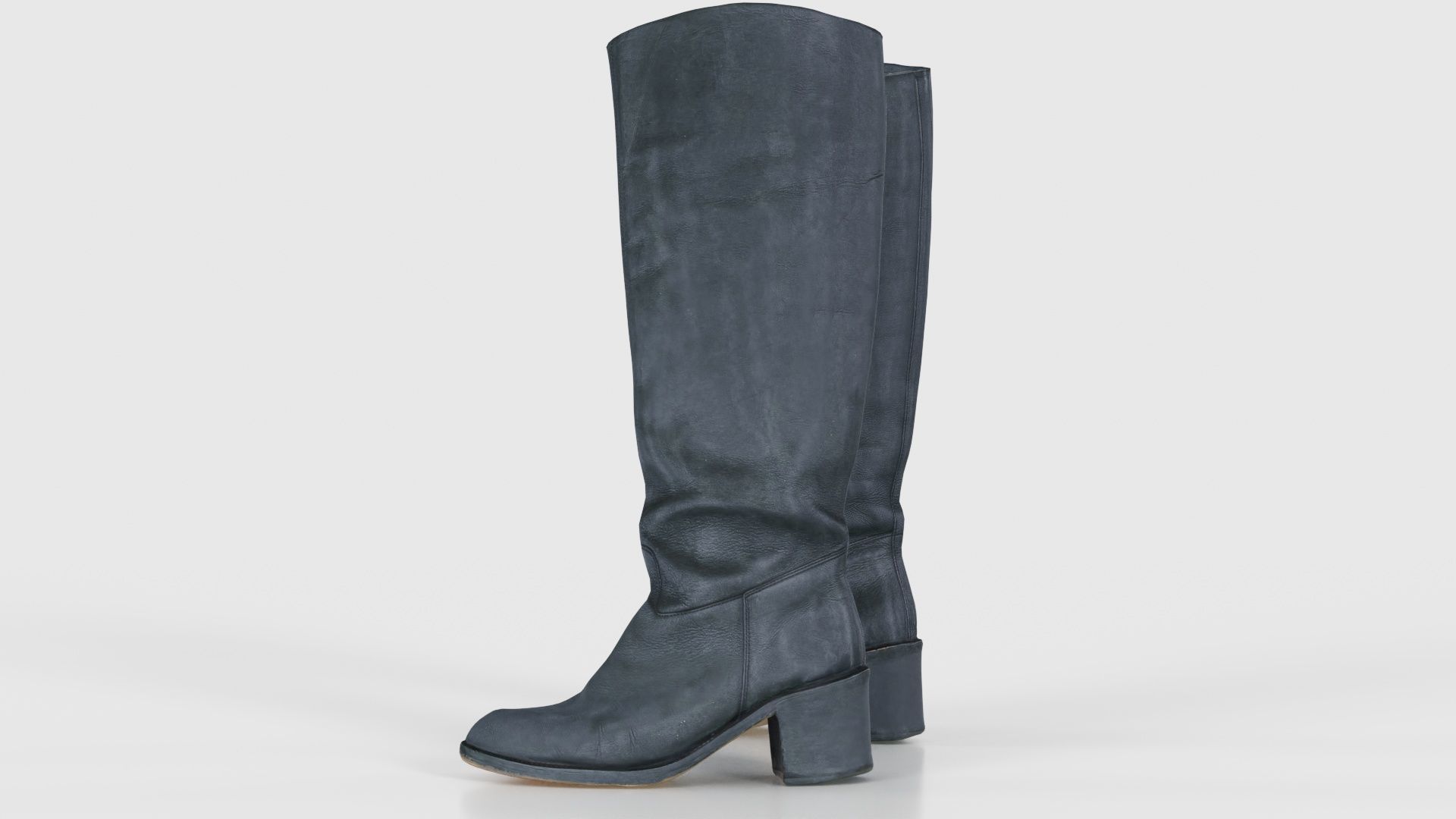 Boot Black Leather Low-poly 3D model_25
