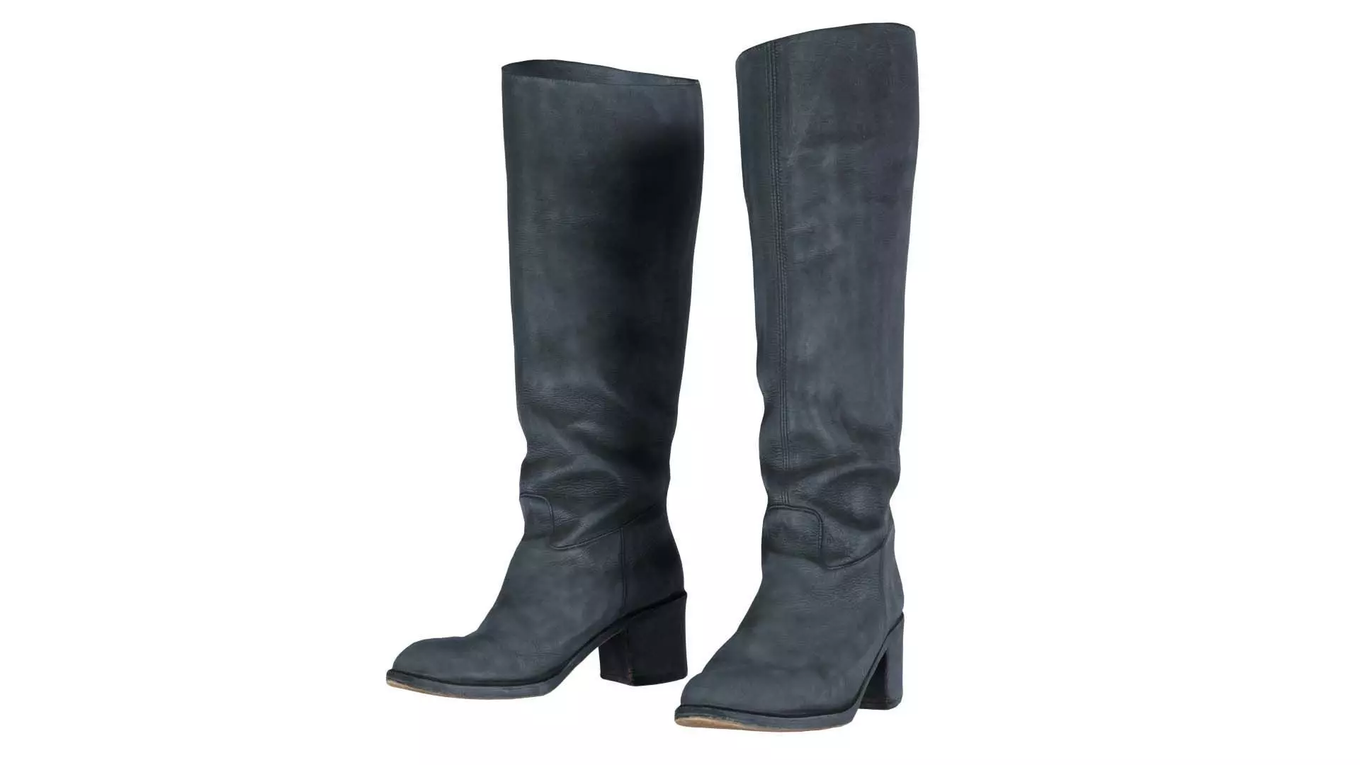 Boot Black Leather Low-poly 3D model_0