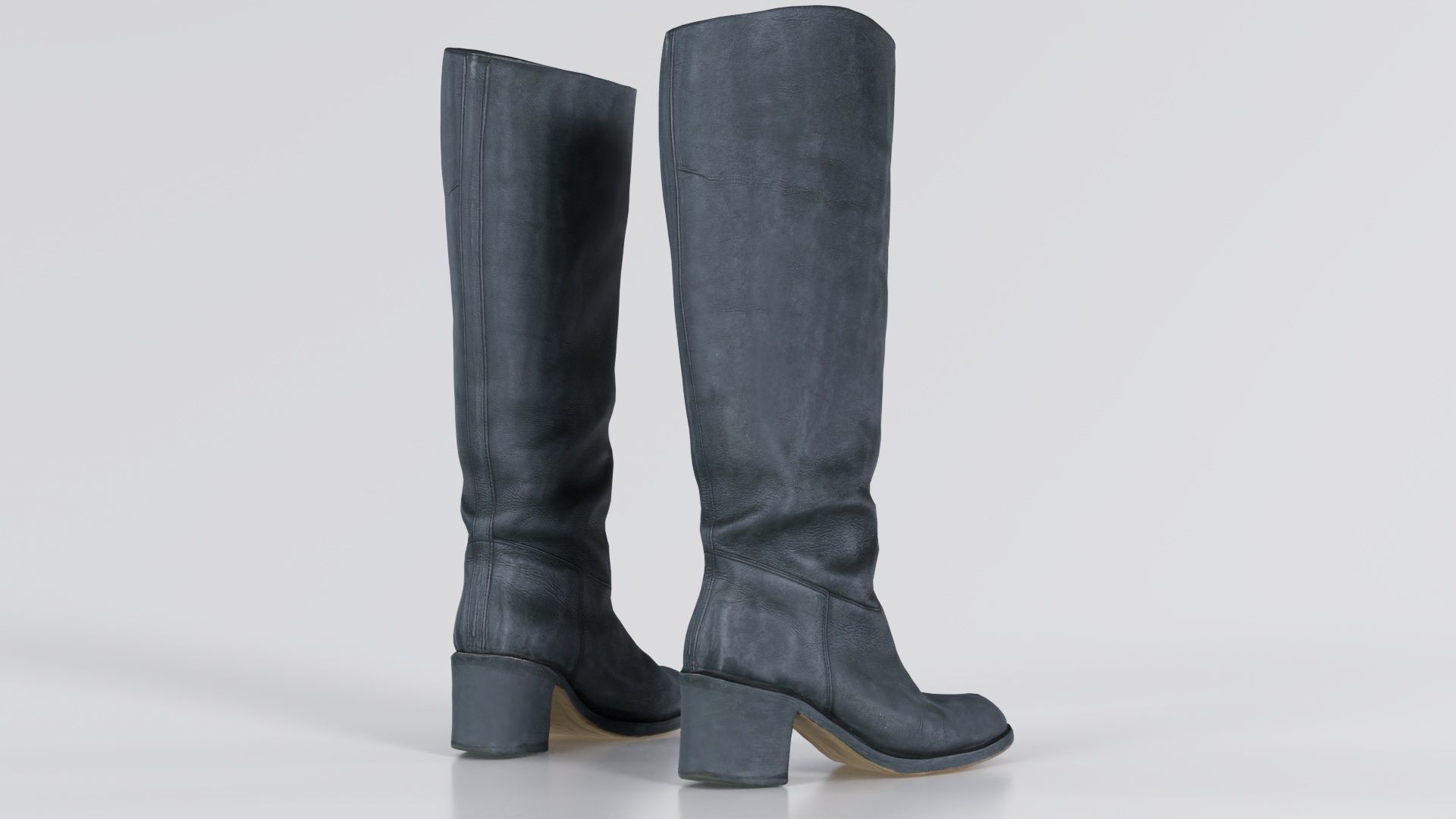 Boot Black Leather Low-poly 3D model_8