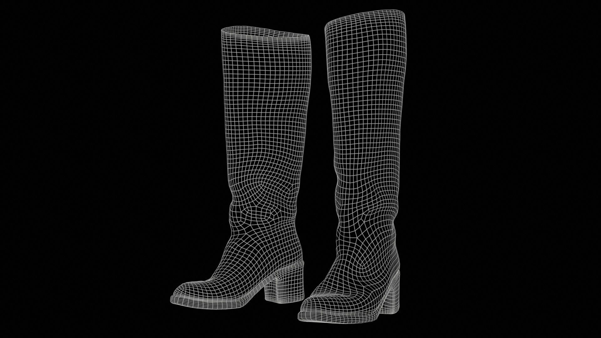 Boot Black Leather Low-poly 3D model_11