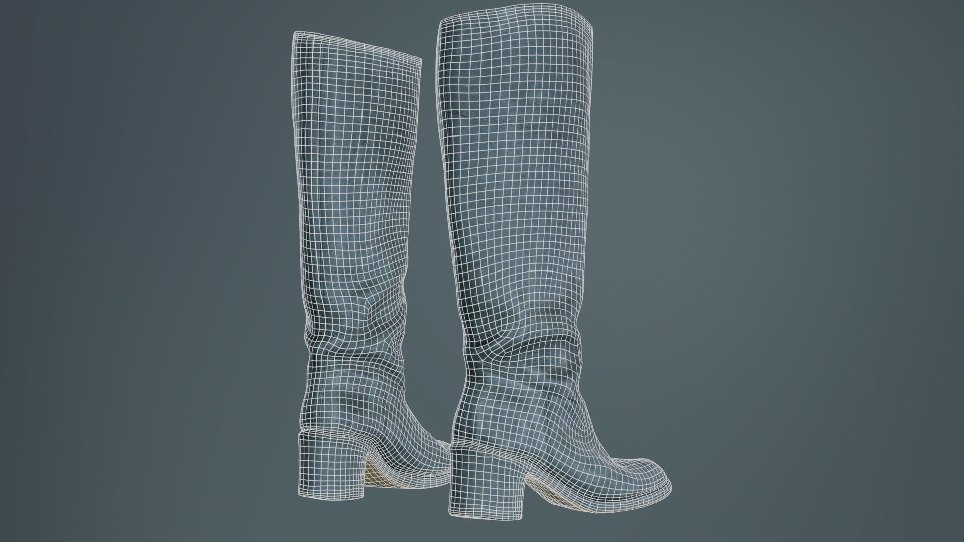 Boot Black Leather Low-poly 3D model_10