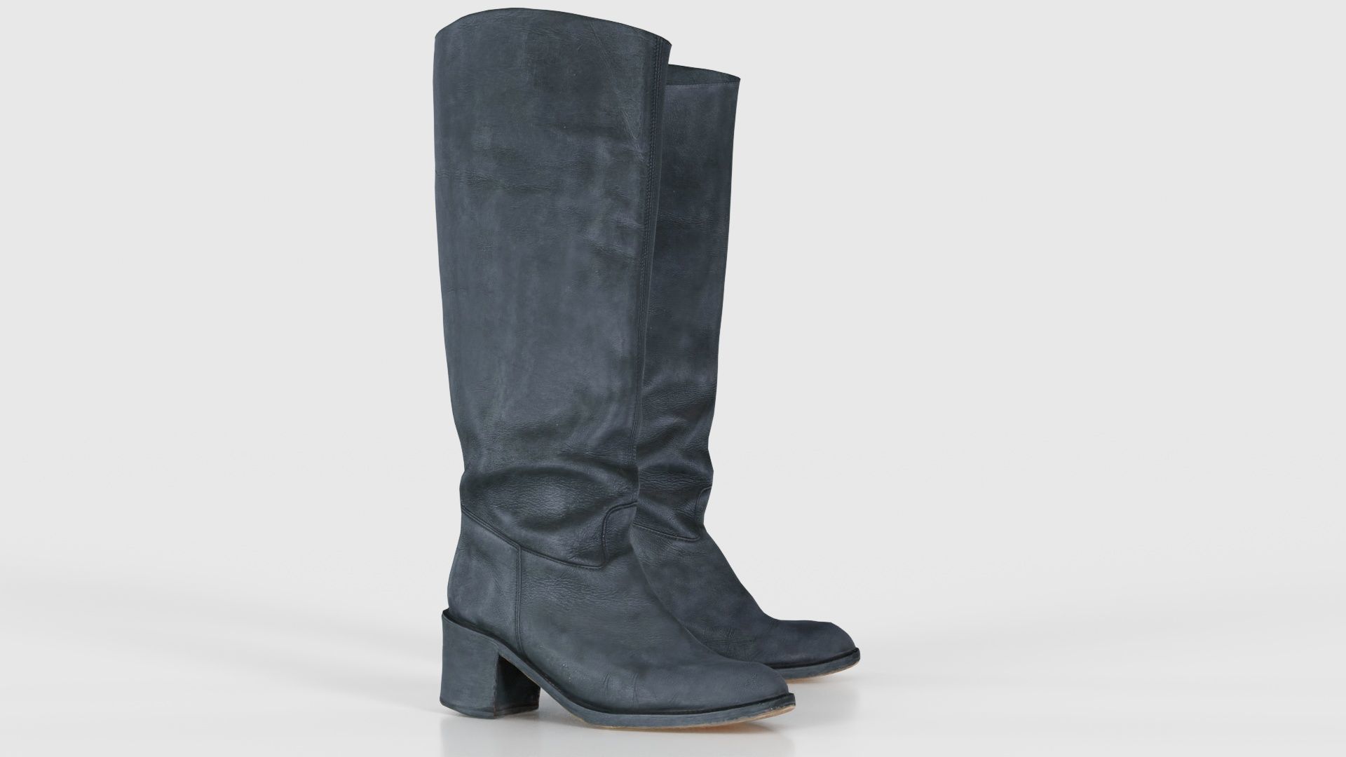 Boot Black Leather Low-poly 3D model_19